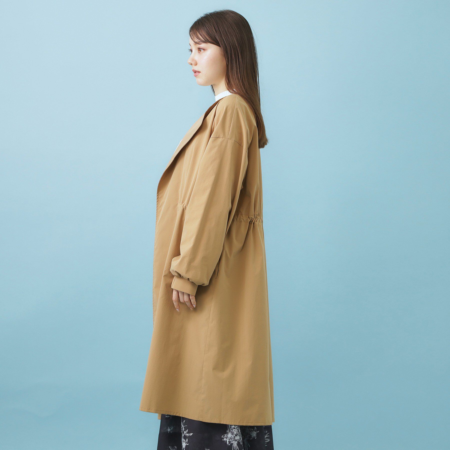 index「ヴィンテージクロスノーカラーロングコート【洗濯機OK/ストレッチ/イージーアイロン】」|ノーカラーコート|