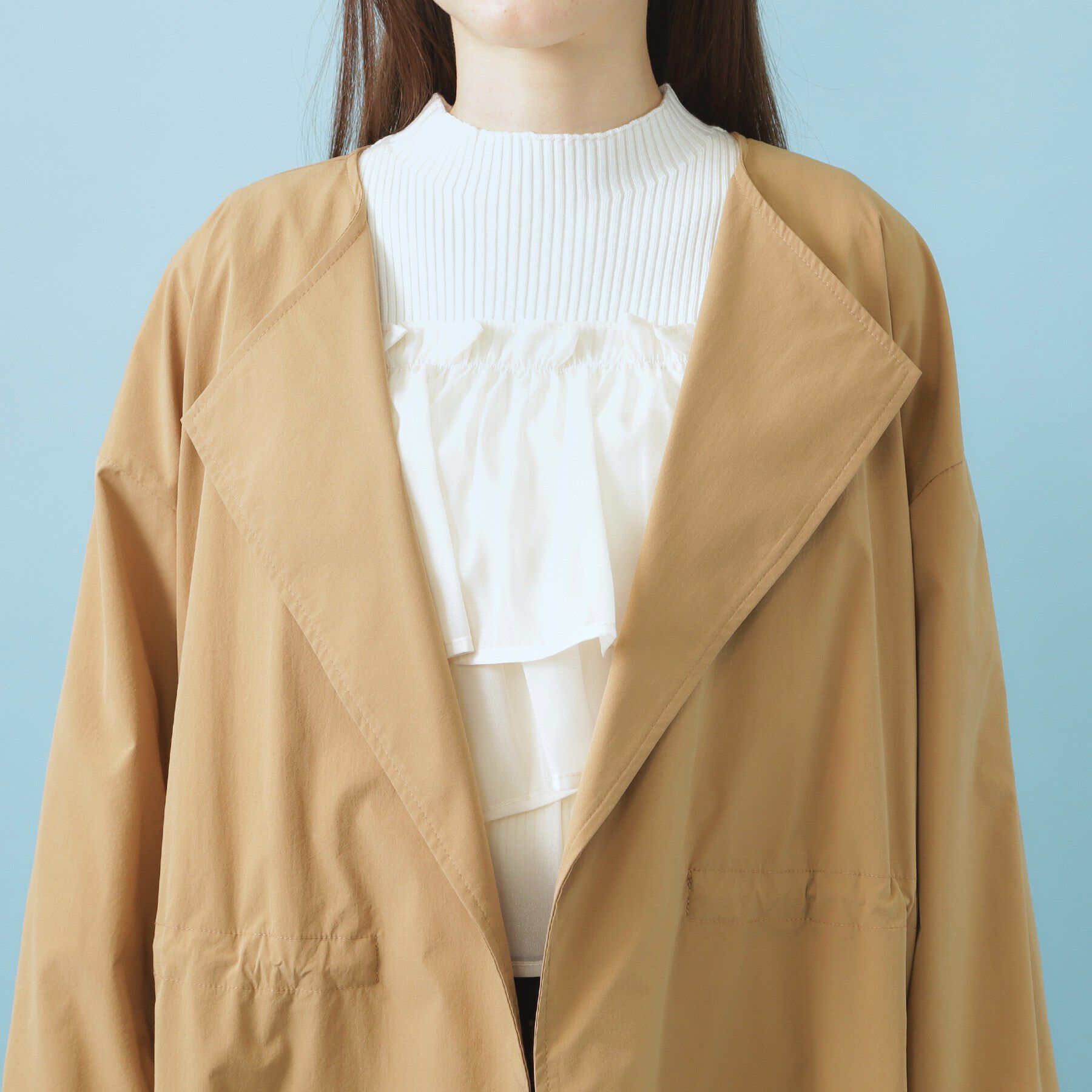 index「ヴィンテージクロスノーカラーロングコート【洗濯機OK/ストレッチ/イージーアイロン】」|ノーカラーコート|