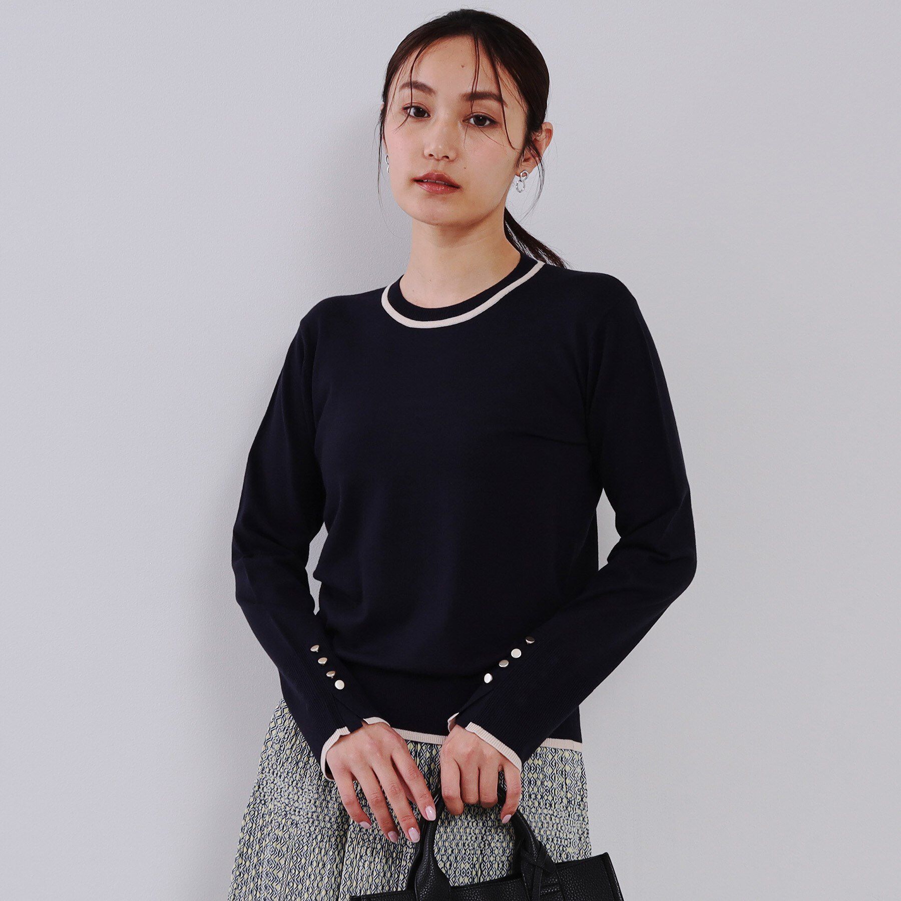 OPAQUE.CLIP「配色ラインニット/アンサンブル対応【洗濯機洗い可】」|ニット・セーター|ネイビー(094)