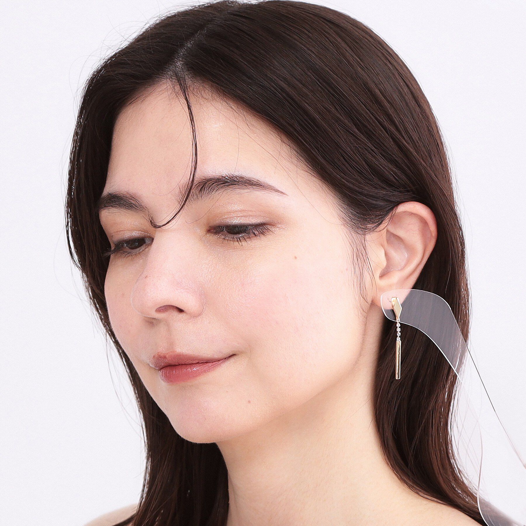 OPAQUE.CLIP「ダイヤシェイプメタル&times;ビジュー ピアス」|ピアス|