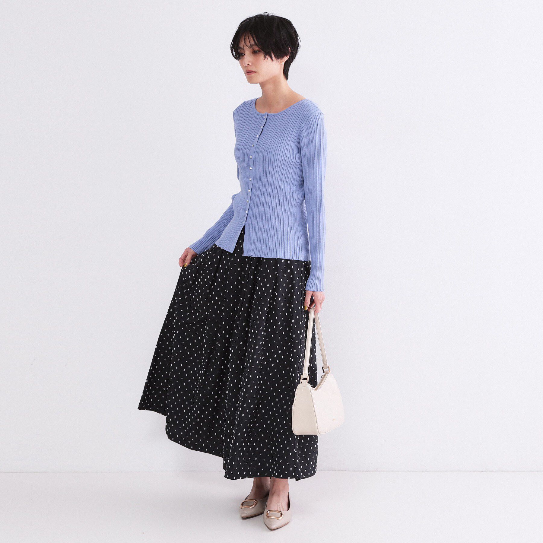 OPAQUE.CLIP「ドビードットタックフレアスカート【洗濯機OK】」|スカート|