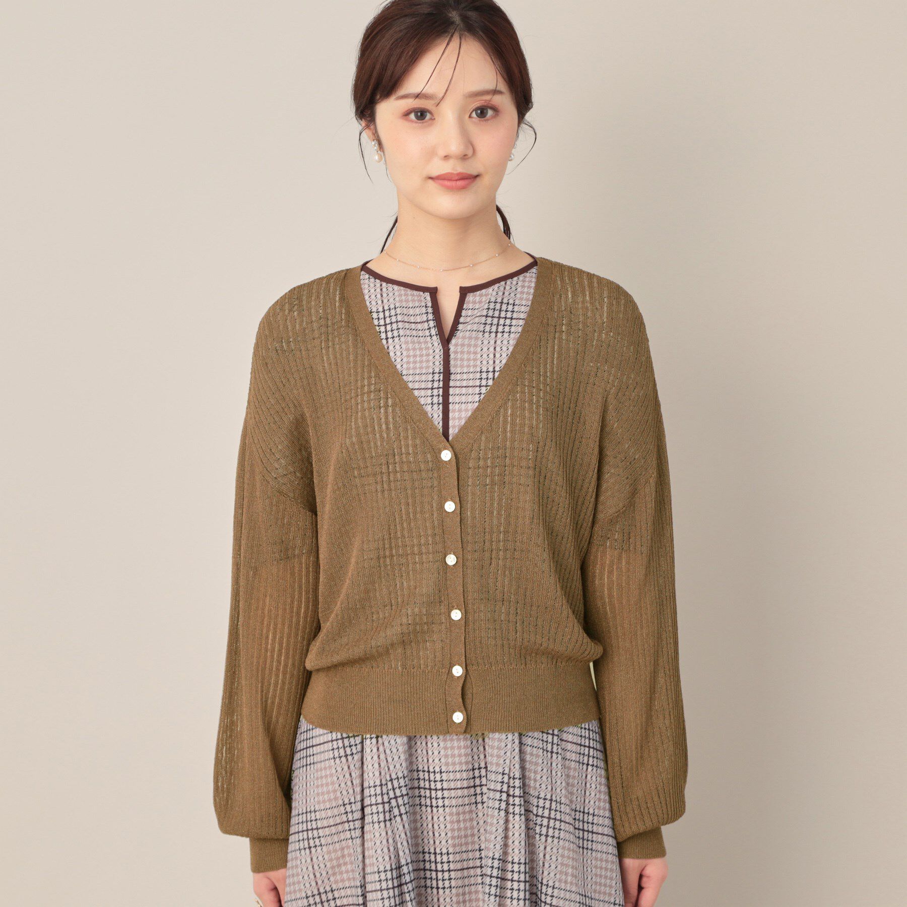Couture broach「ラメリブVネックカーディガン」|カーディガン|