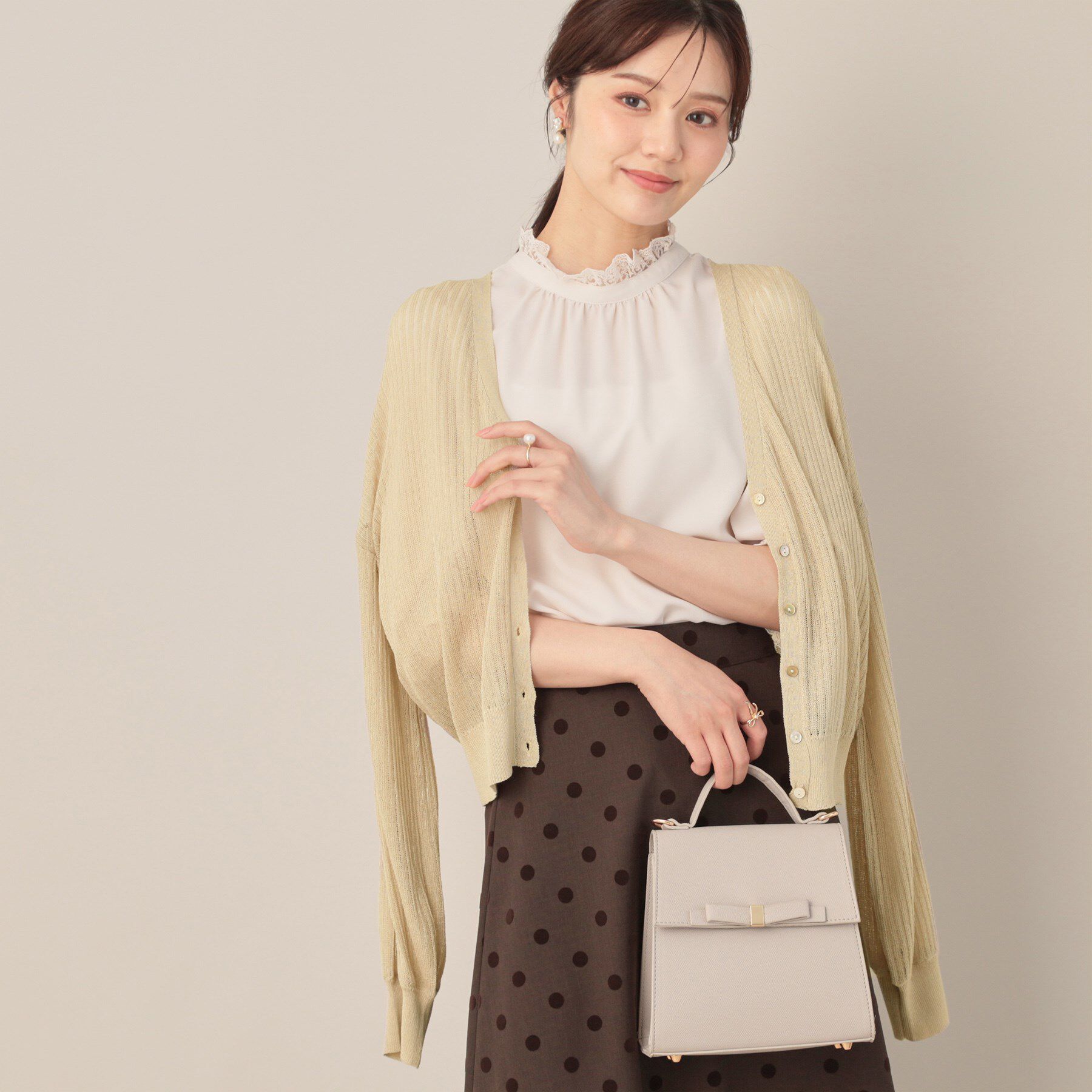 Couture broach「ラメリブVネックカーディガン」|カーディガン|ライトベージュ(05