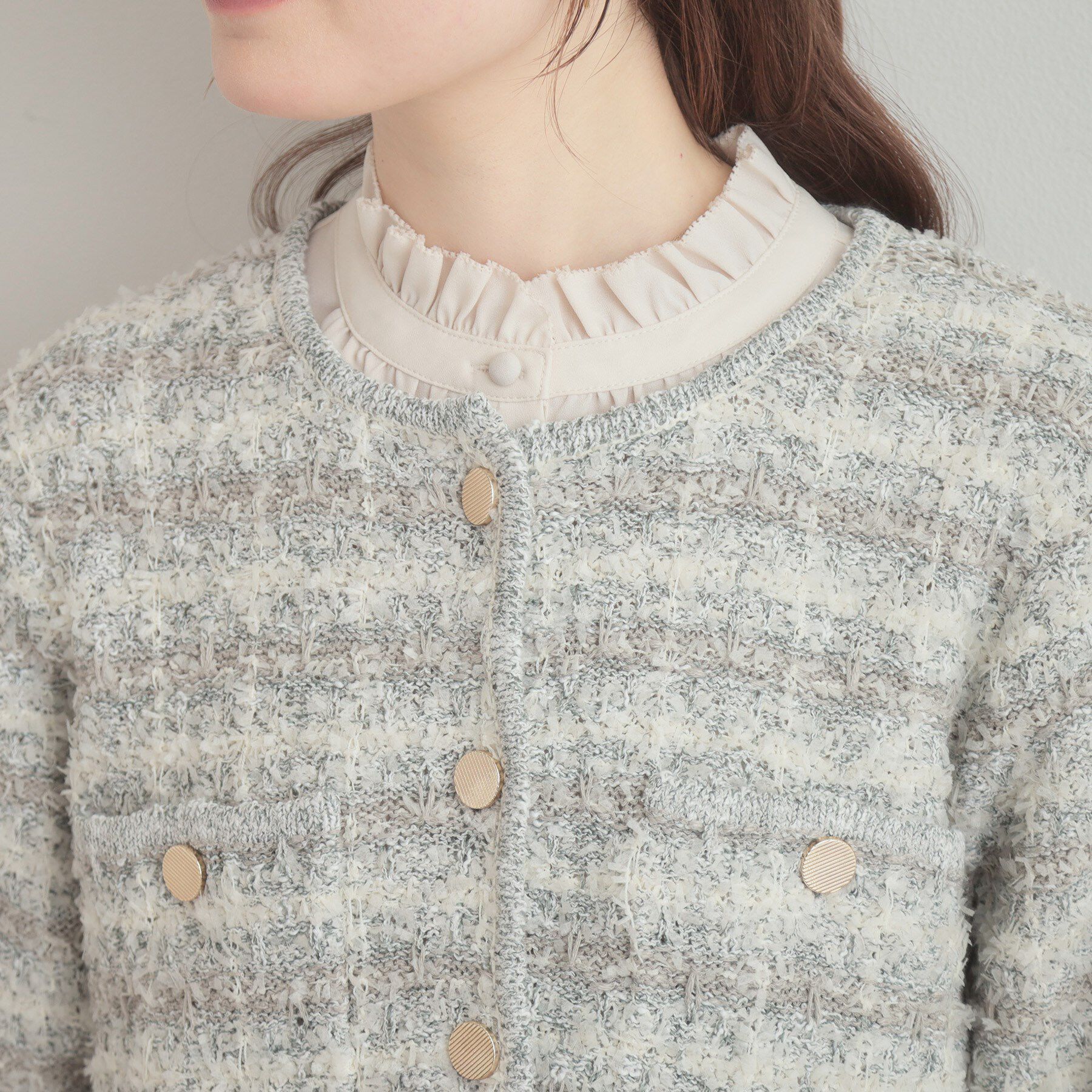 Couture broach「ツイード編みカーディガン」|カーディガン|
