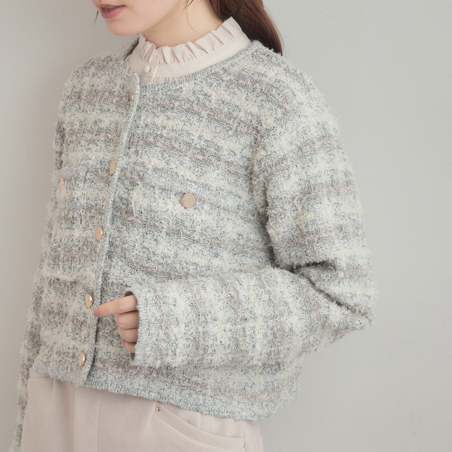 Couture broach「ツイード編みカーディガン」|カーディガン|