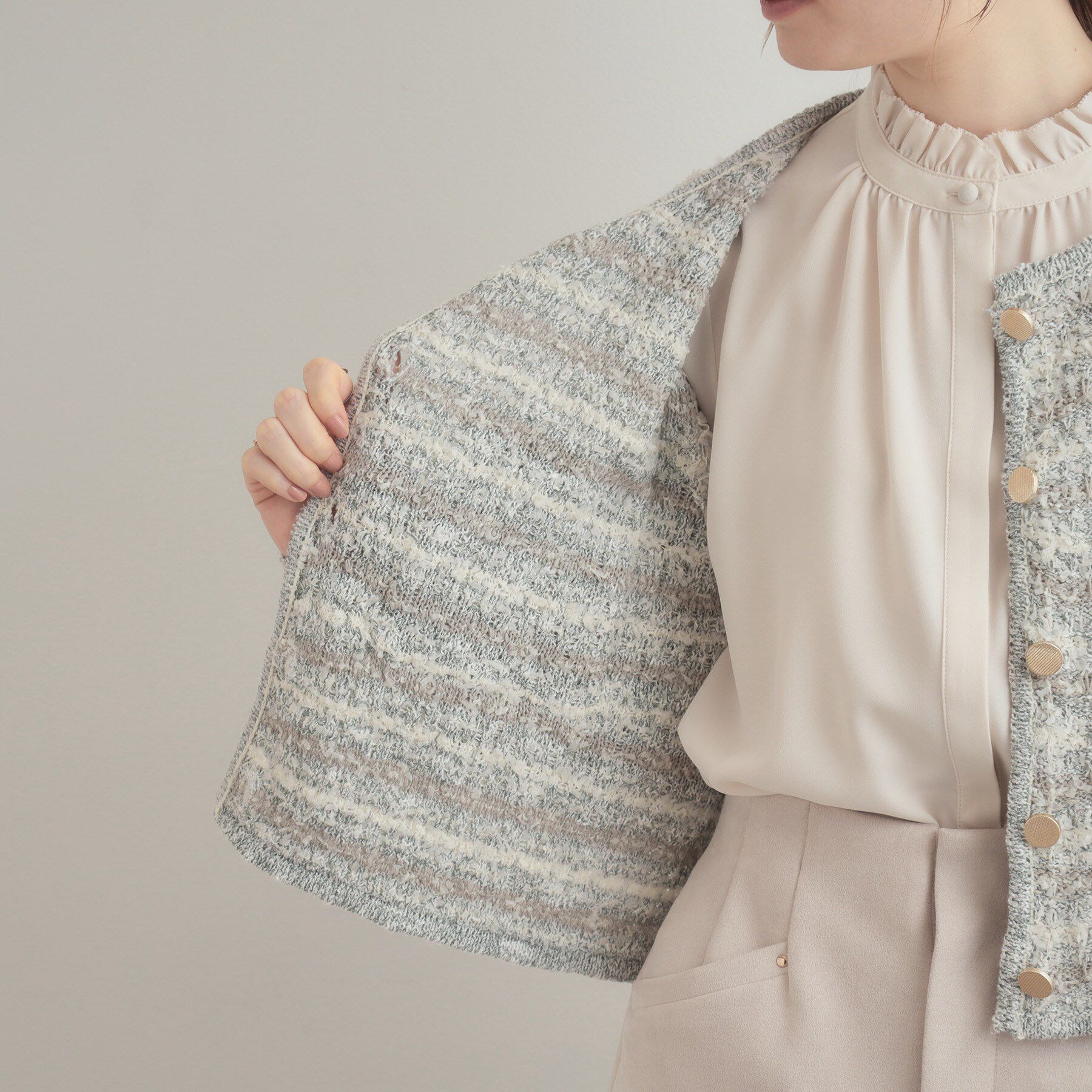 Couture broach「ツイード編みカーディガン」|カーディガン|