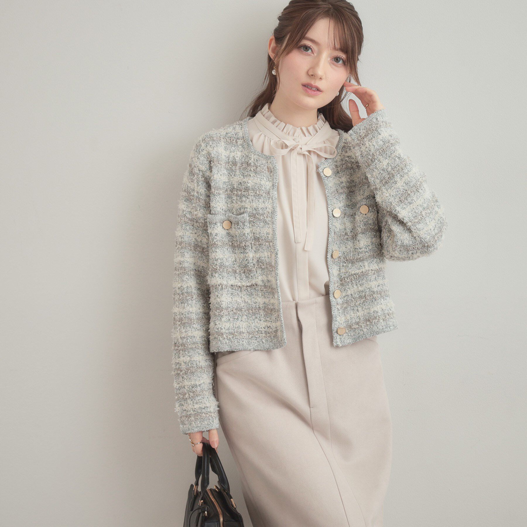 Couture broach「ツイード編みカーディガン」|カーディガン|