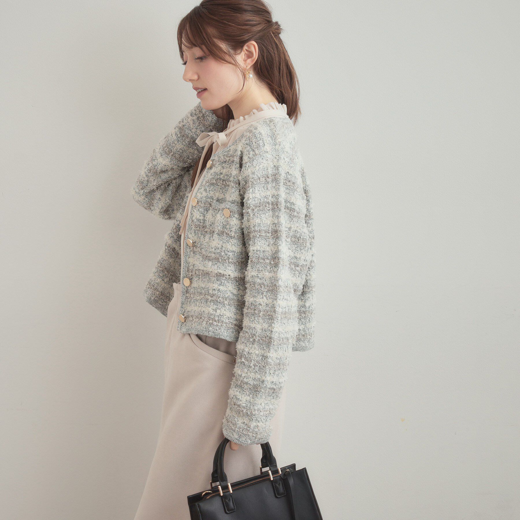 Couture broach「ツイード編みカーディガン」|カーディガン|