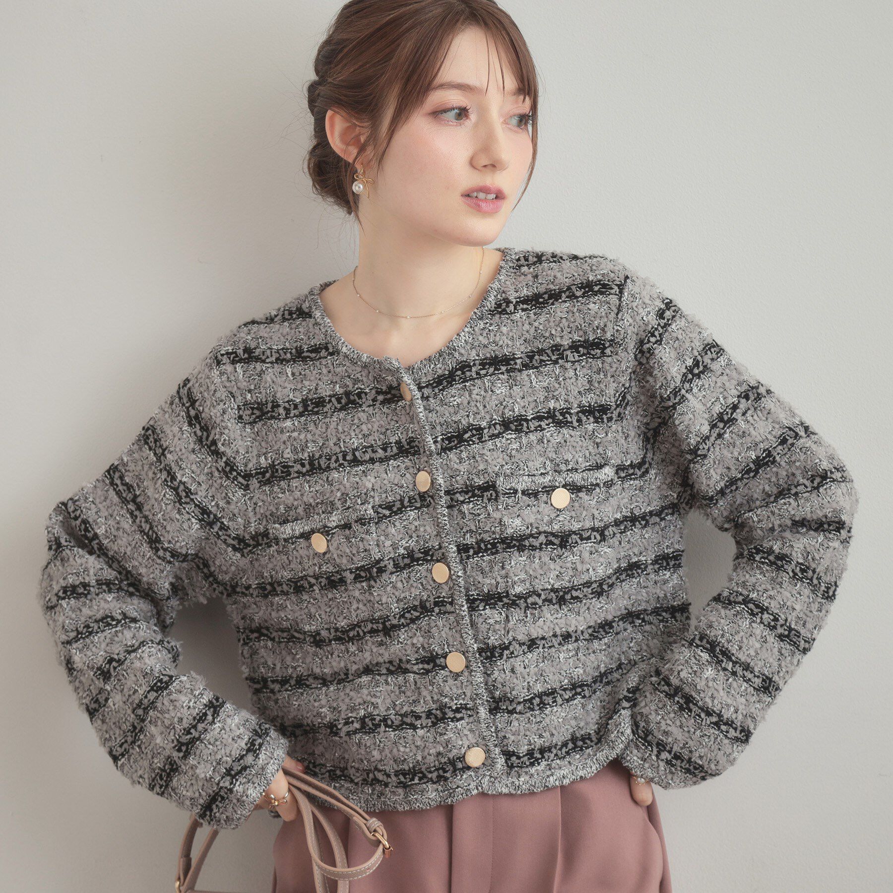 Couture broach「ツイード編みカーディガン」|カーディガン|ブラック(019)
