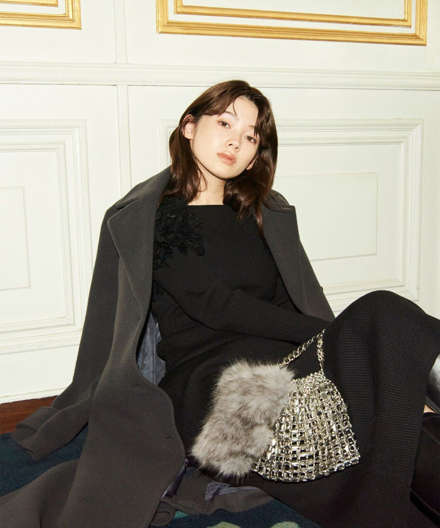  「チュールフリルショルダーニットワンピース」|ワンピース|