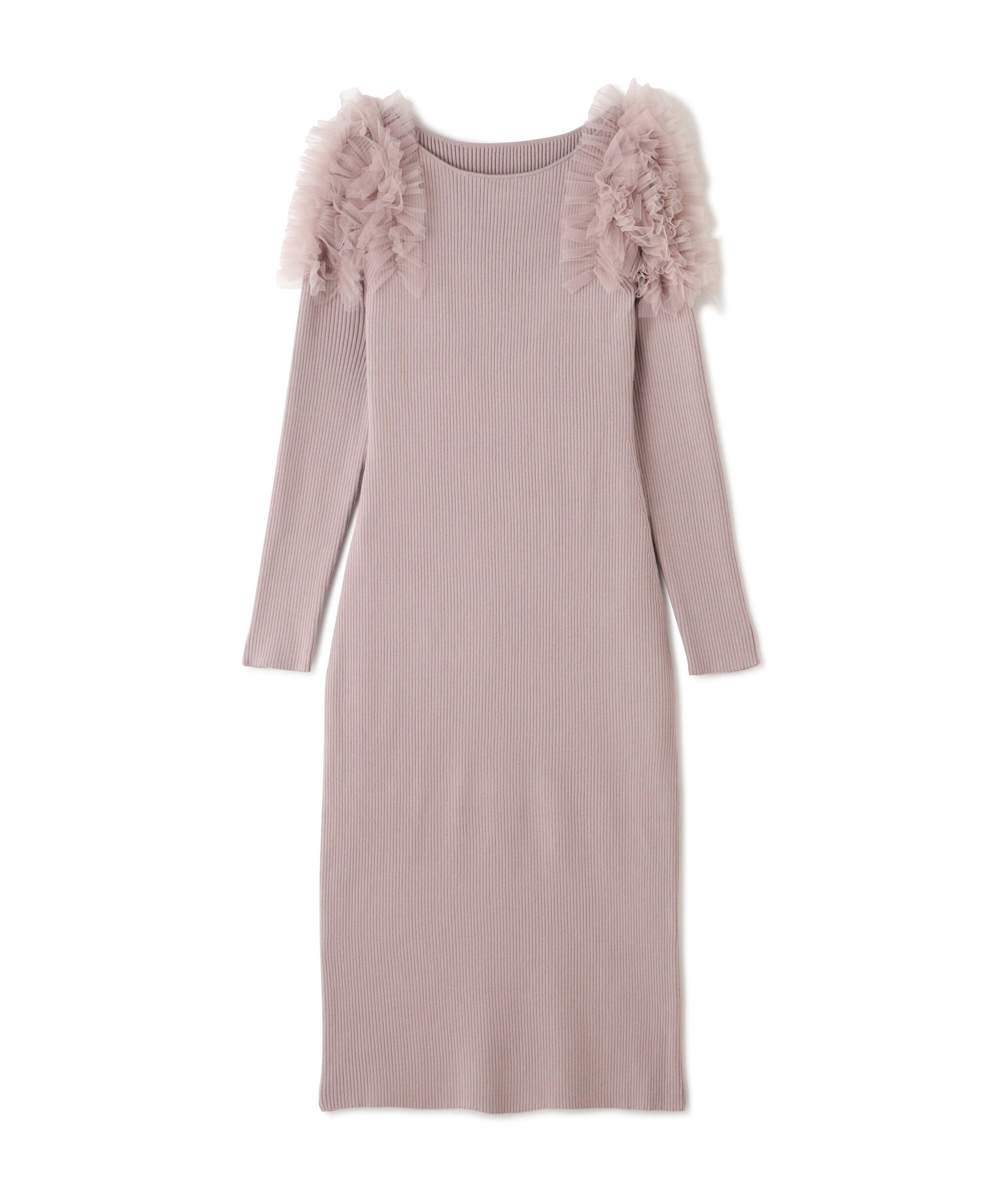  「チュールフリルショルダーニットワンピース」|ワンピース|