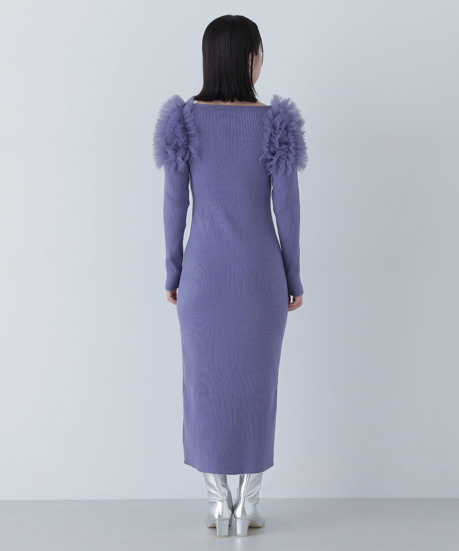  「チュールフリルショルダーニットワンピース」|ワンピース|