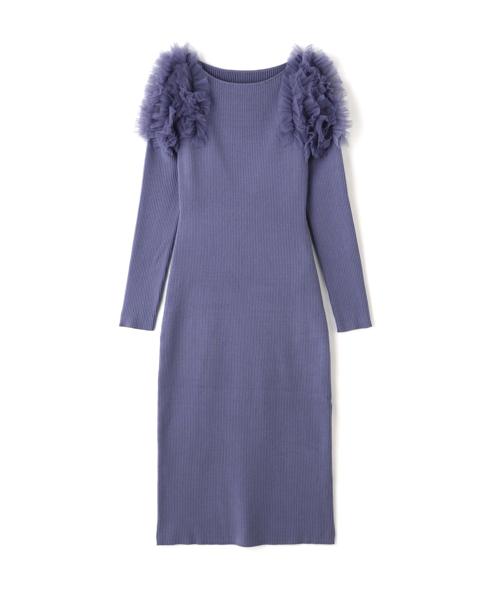  「チュールフリルショルダーニットワンピース」|ワンピース|