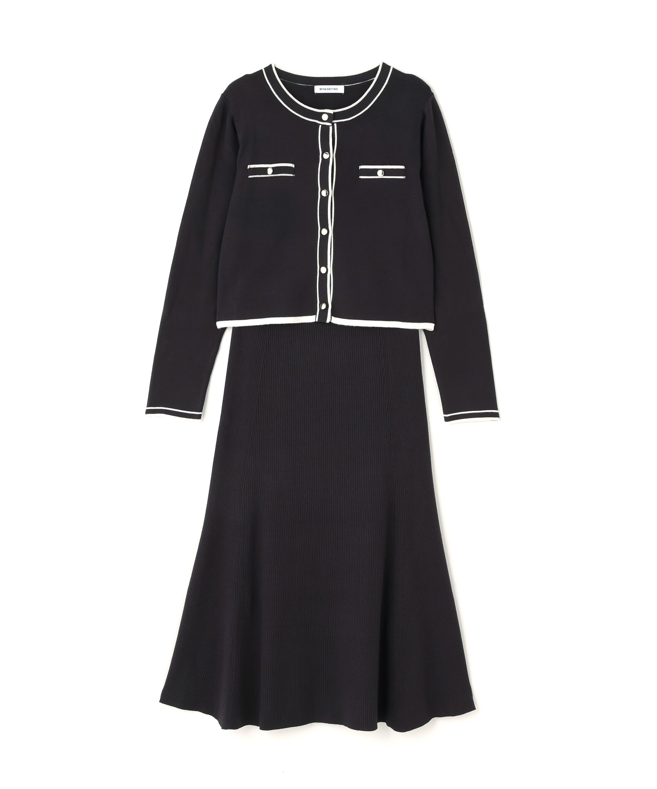  「バイカラーニットカーデ＆スカート」|ワンピース|