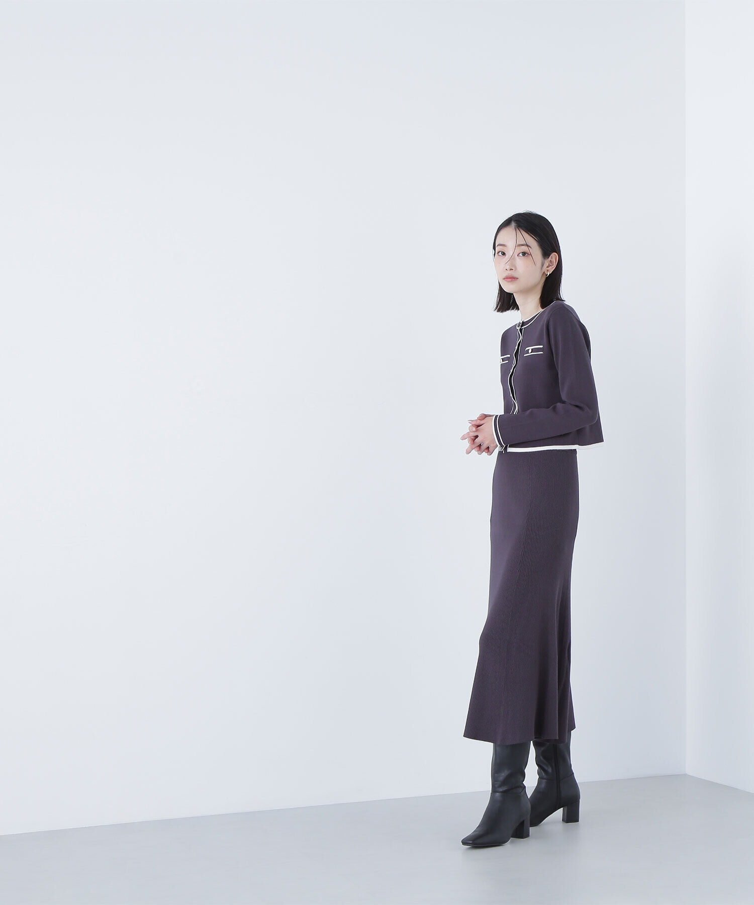  「バイカラーニットカーデ＆スカート」|ワンピース|