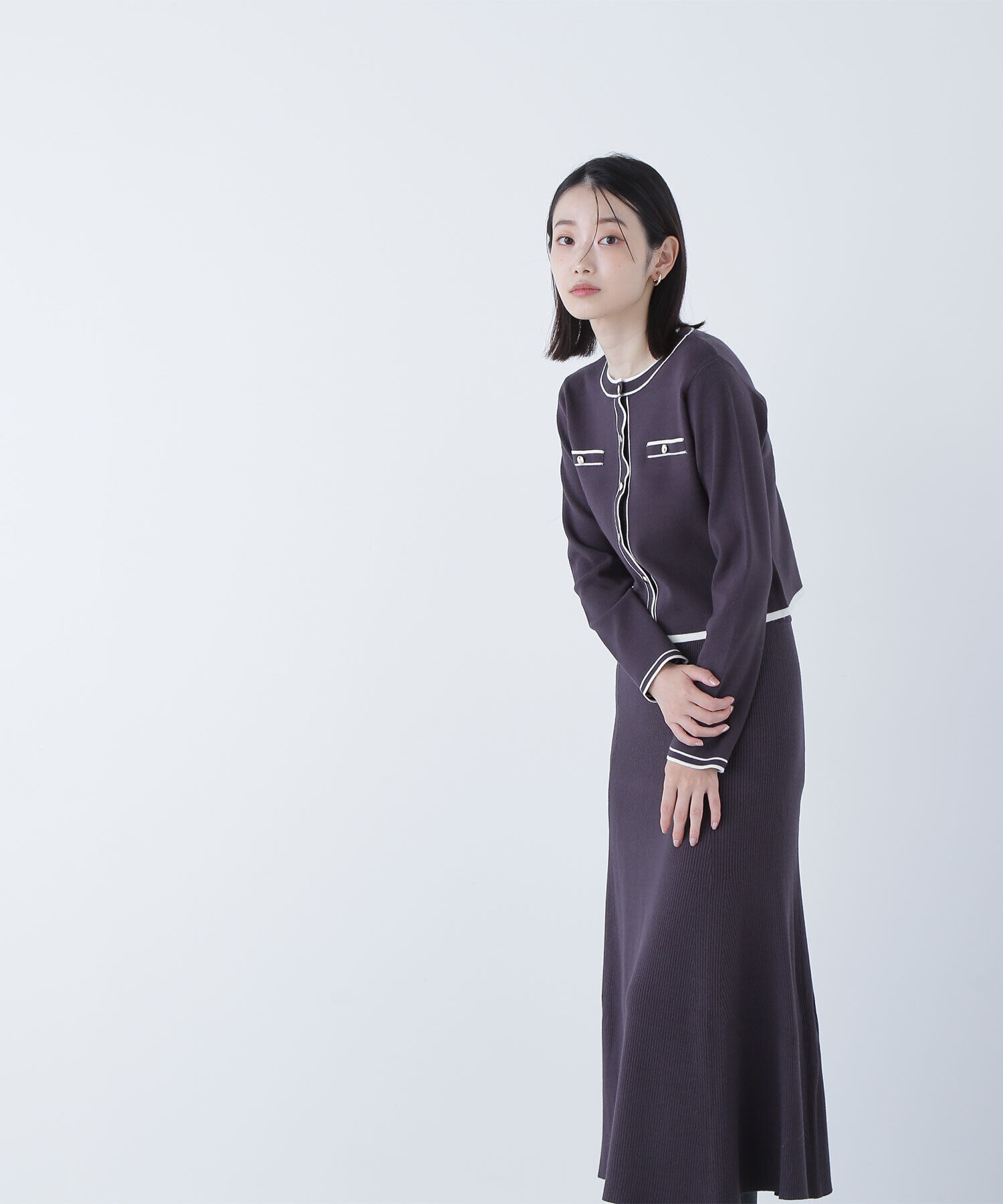  「バイカラーニットカーデ＆スカート」|ワンピース|