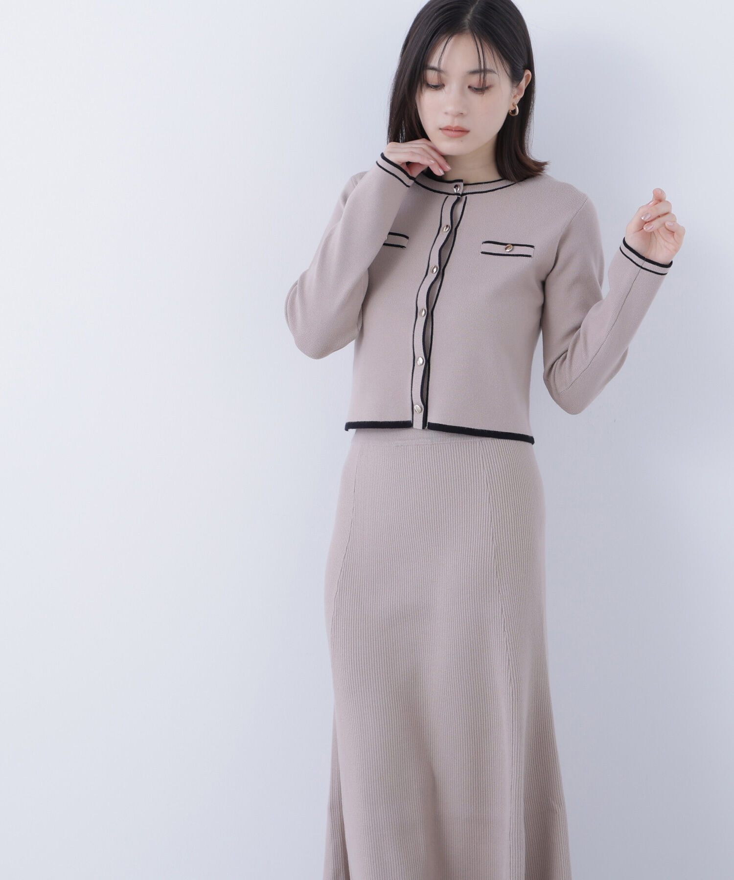  「バイカラーニットカーデ＆スカート」|ワンピース|