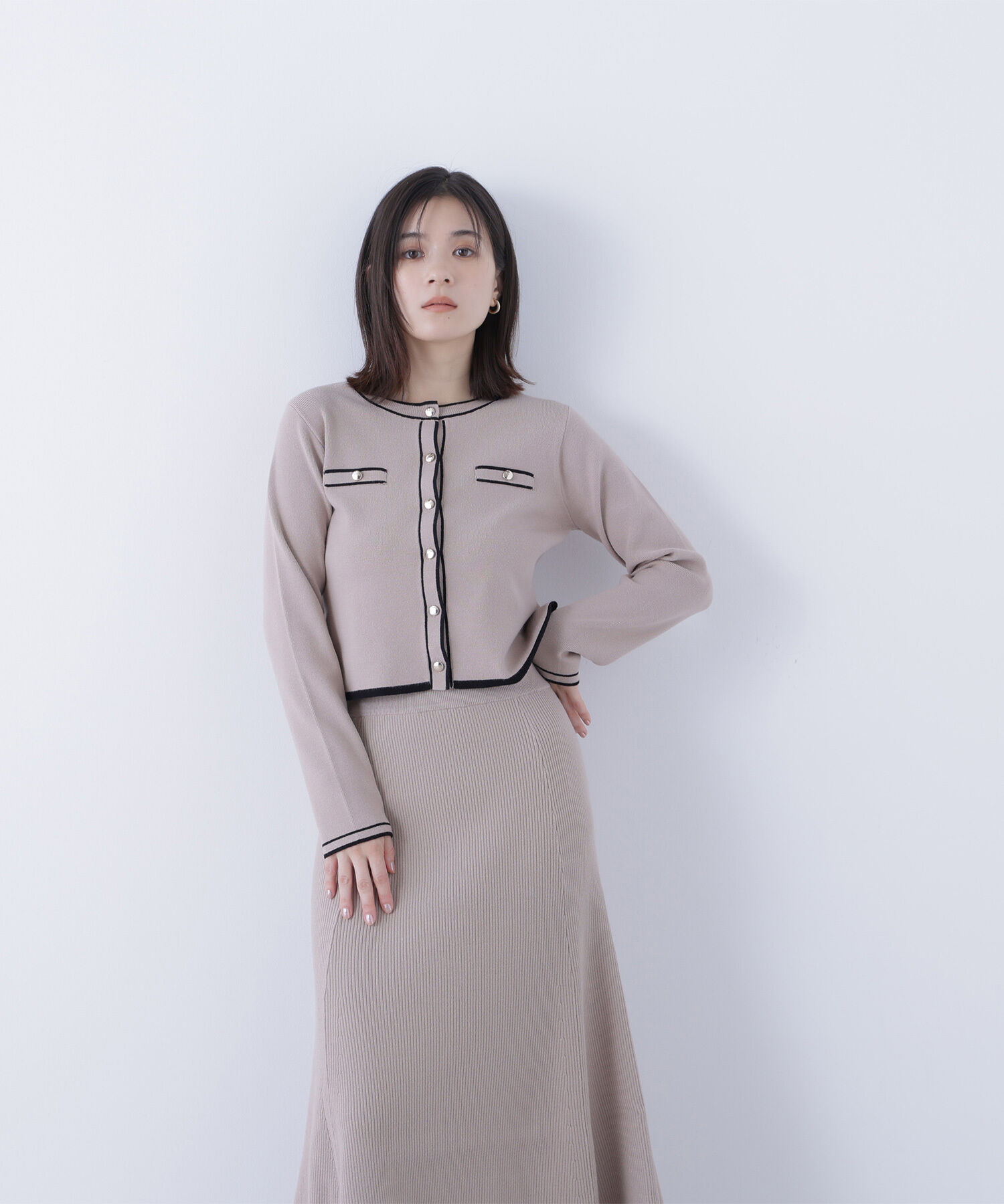  「バイカラーニットカーデ＆スカート」|ワンピース|