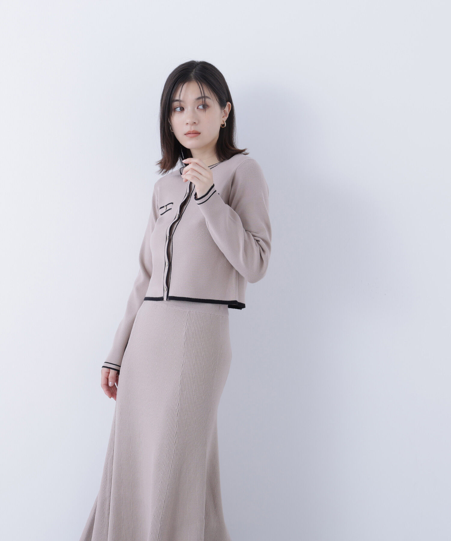  「バイカラーニットカーデ＆スカート」|ワンピース|