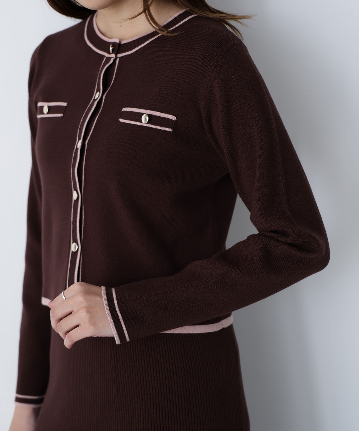  「バイカラーニットカーデ＆スカート」|ワンピース|