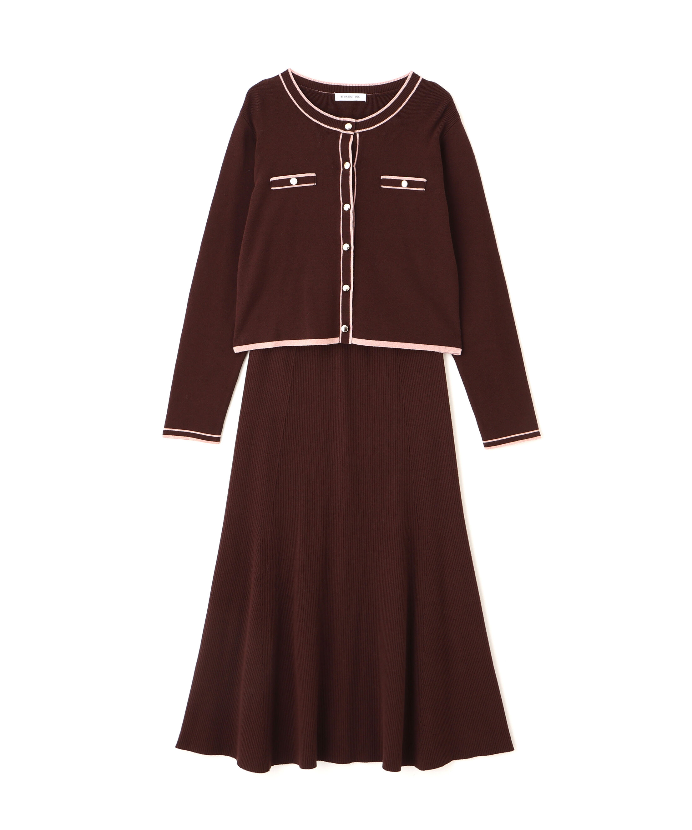  「バイカラーニットカーデ＆スカート」|ワンピース|