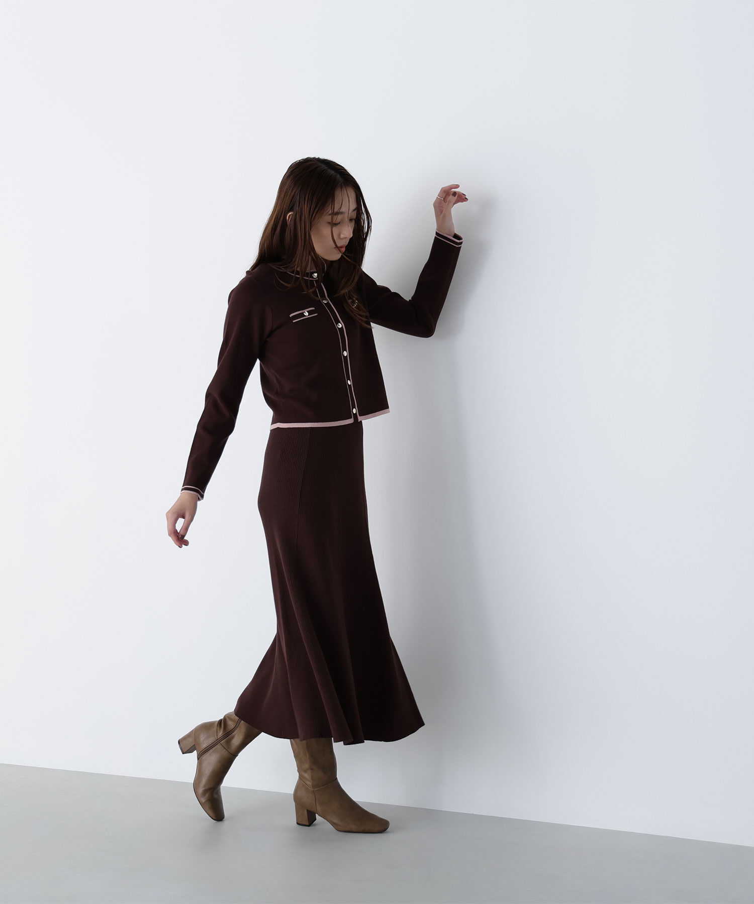  「バイカラーニットカーデ＆スカート」|ワンピース|