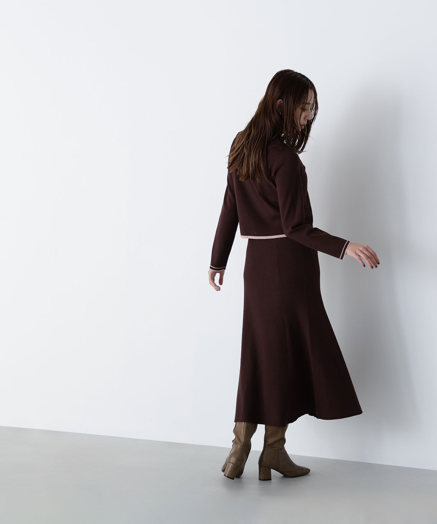  「バイカラーニットカーデ＆スカート」|ワンピース|