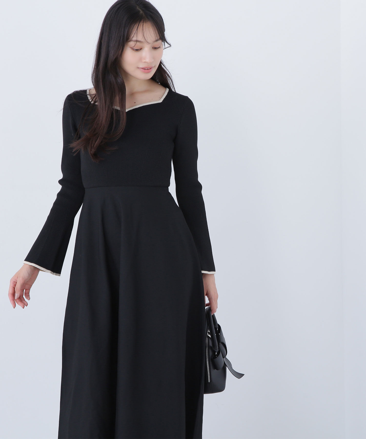  「バイカラーハートネックニットワンピース」|ワンピース|