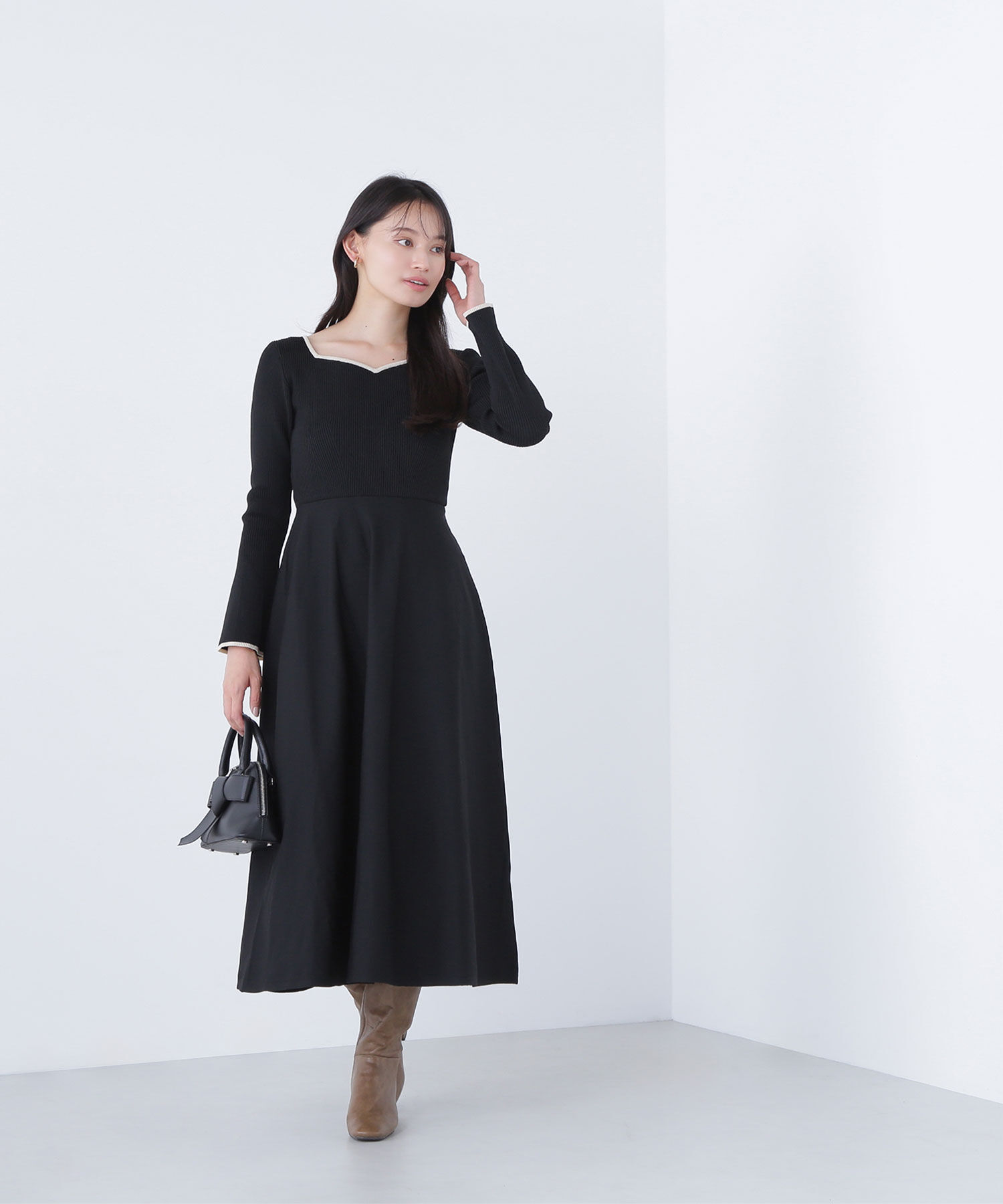  「バイカラーハートネックニットワンピース」|ワンピース|