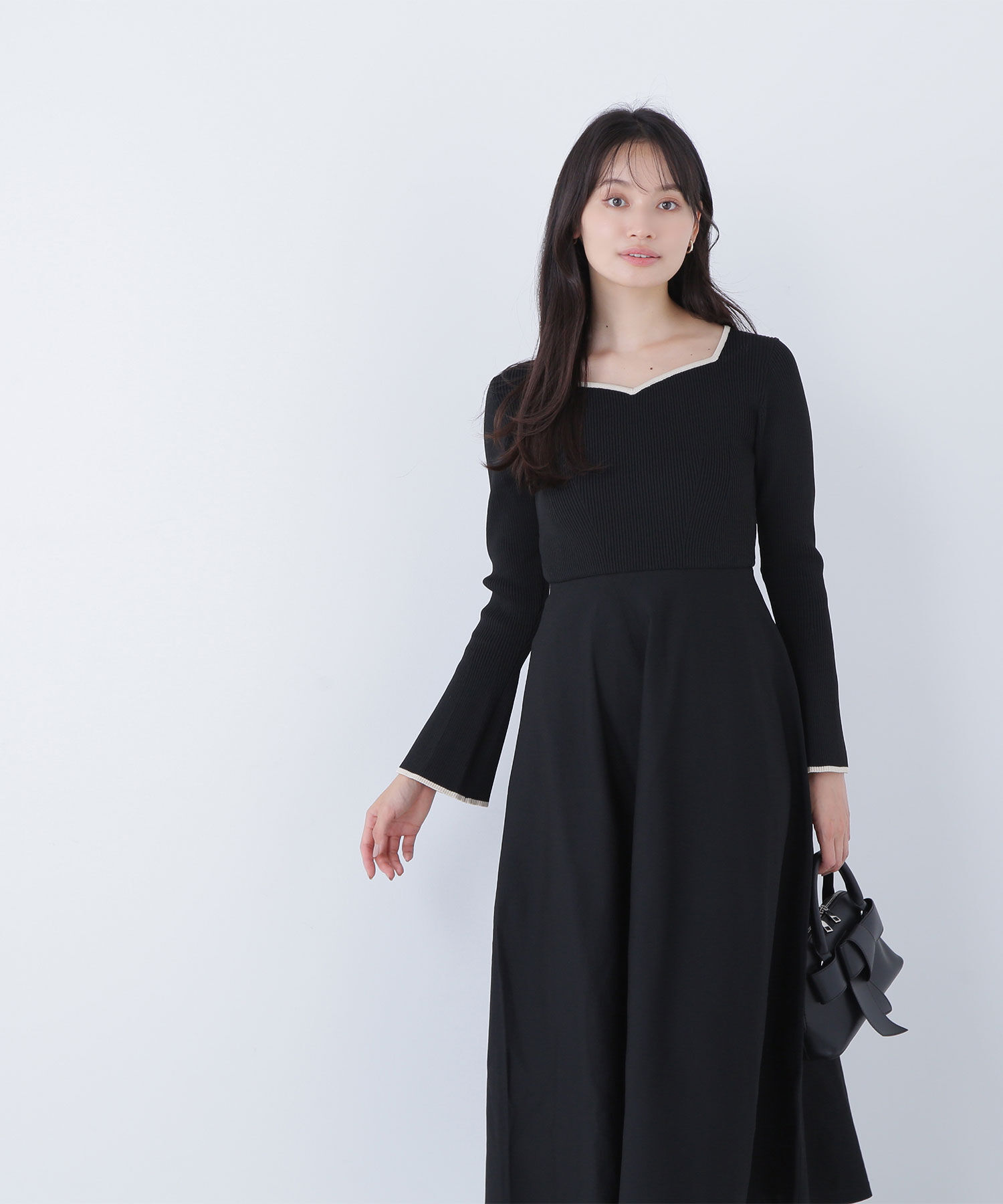  「バイカラーハートネックニットワンピース」|ワンピース|