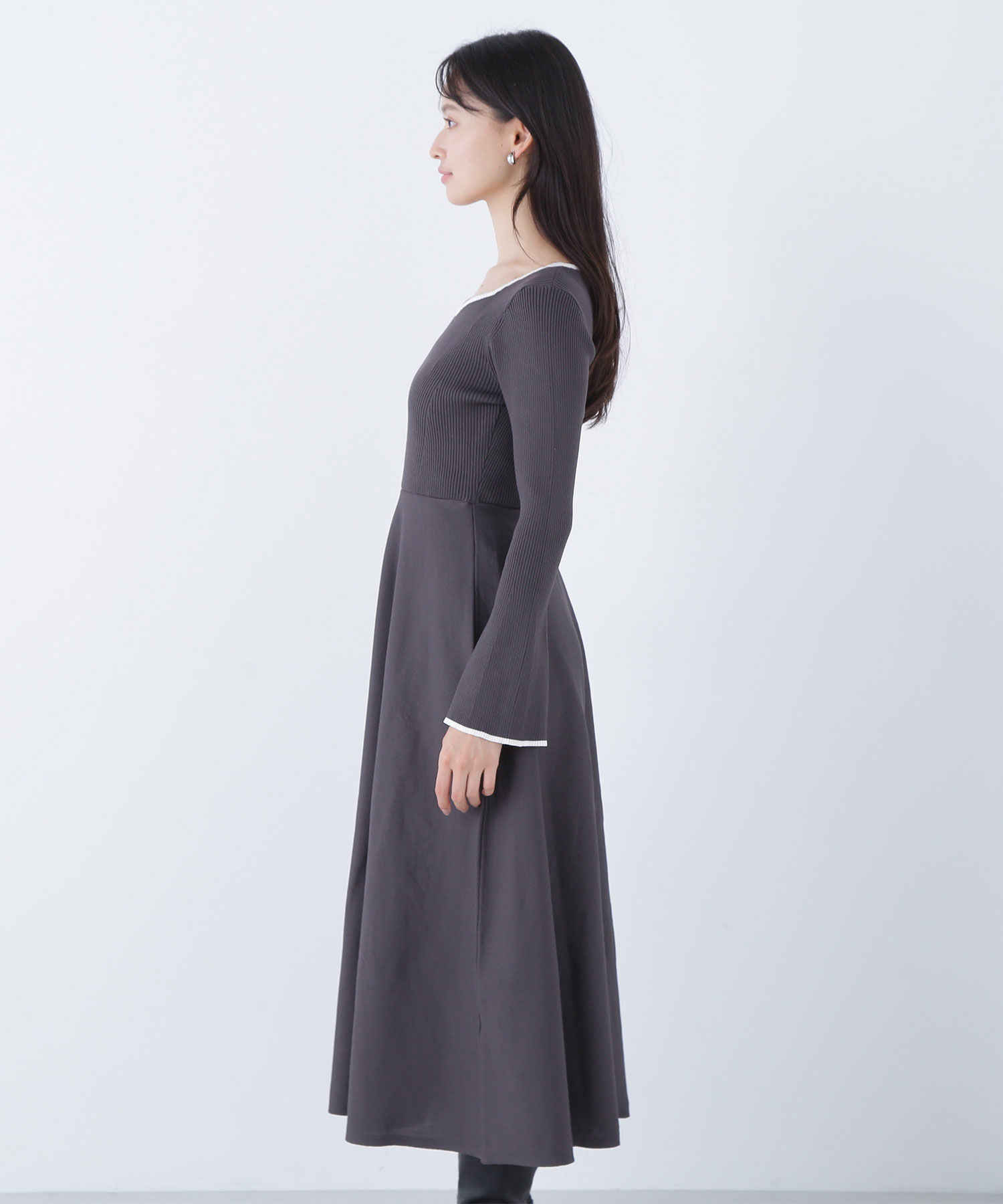  「バイカラーハートネックニットワンピース」|ワンピース|