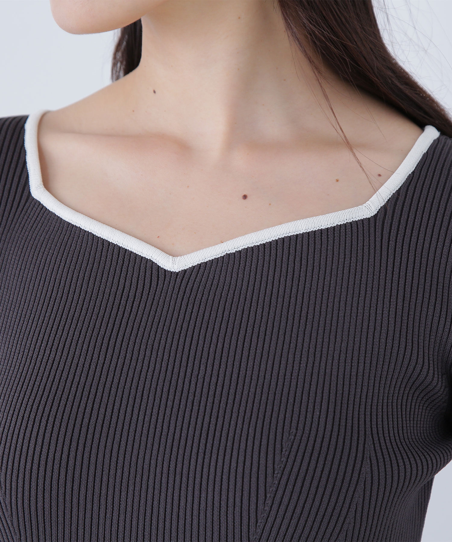  「バイカラーハートネックニットワンピース」|ワンピース|