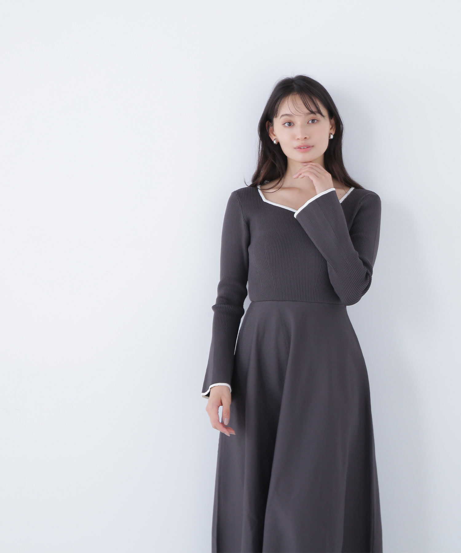  「バイカラーハートネックニットワンピース」|ワンピース|