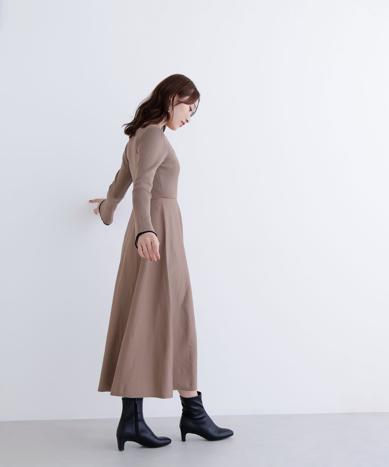  「バイカラーハートネックニットワンピース」|ワンピース|