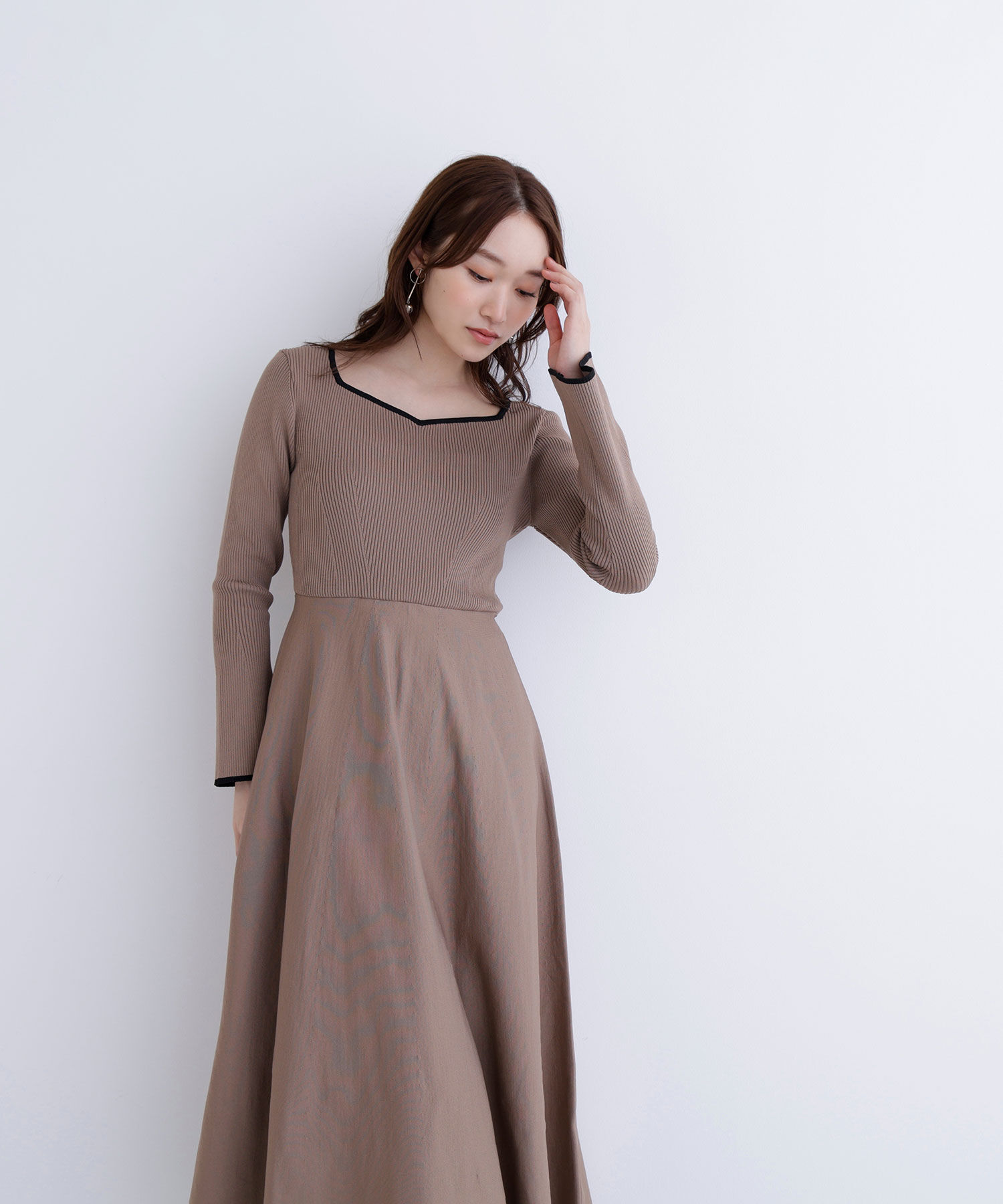  「バイカラーハートネックニットワンピース」|ワンピース|