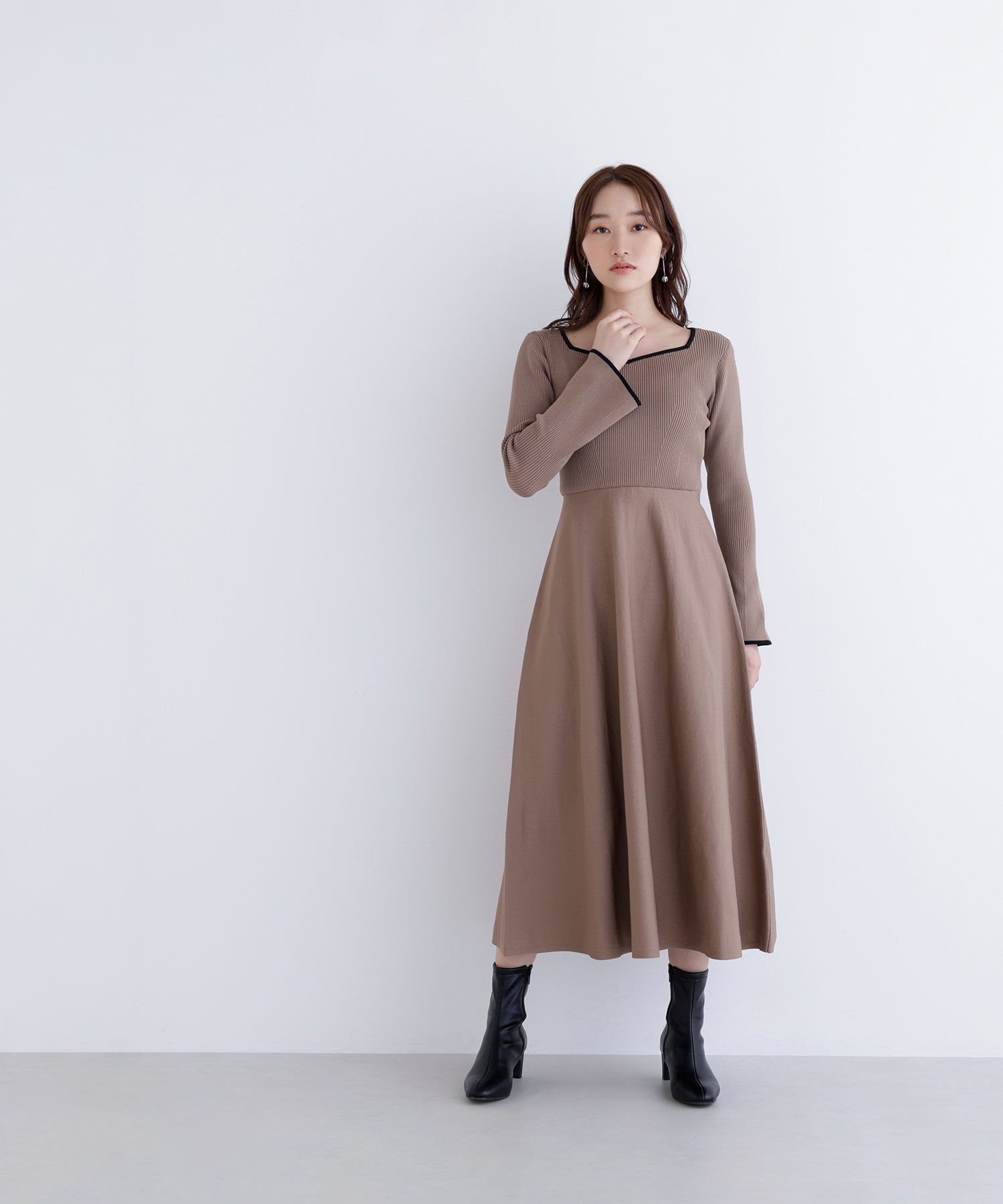  「バイカラーハートネックニットワンピース」|ワンピース|