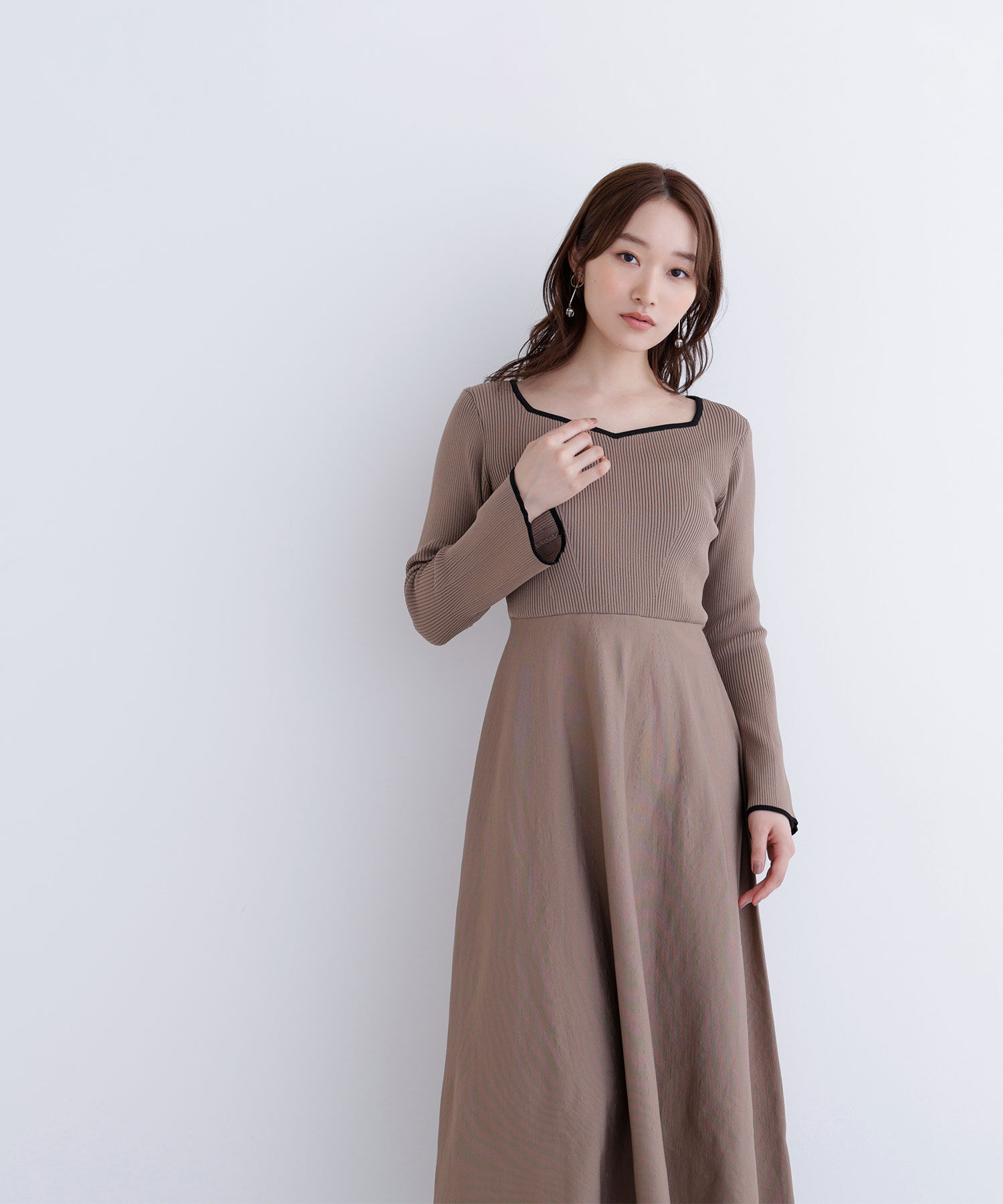  「バイカラーハートネックニットワンピース」|ワンピース|