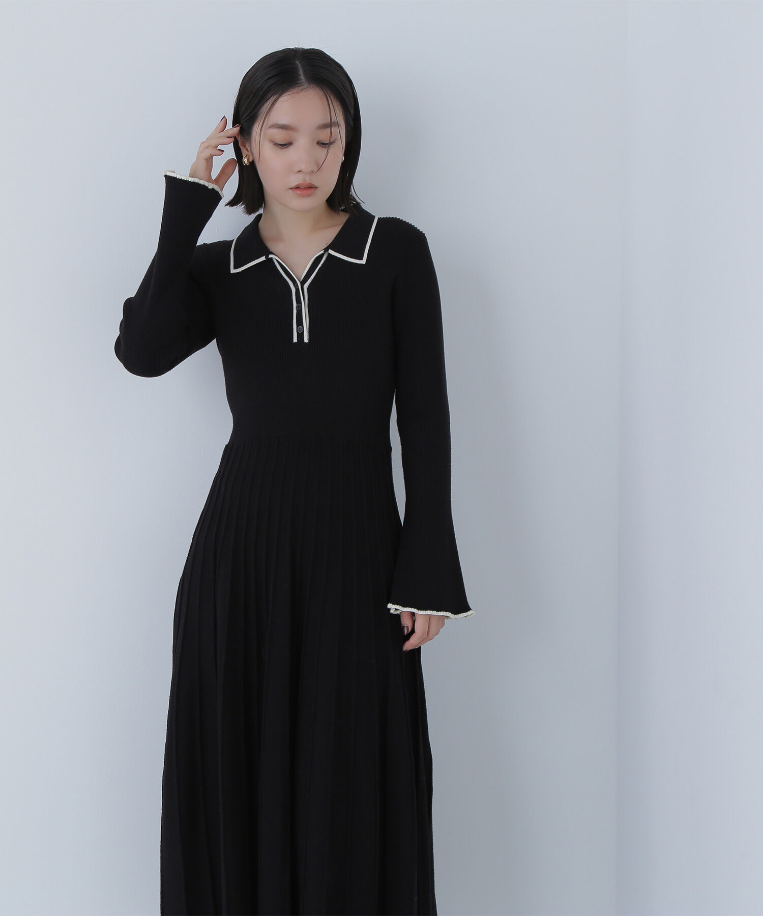 スキッパーバイカラーニットワンピース｜ルミネのファッション通販