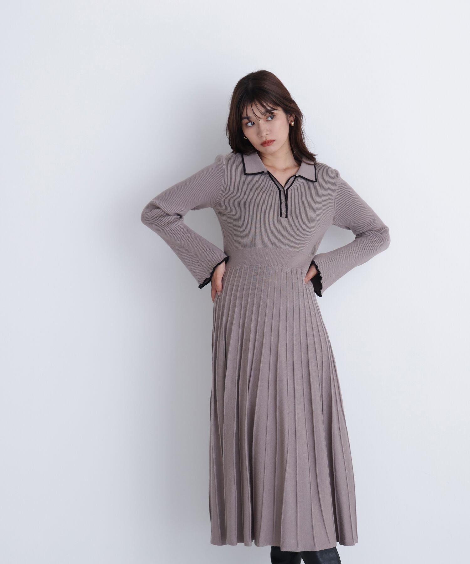 スキッパーバイカラーニットワンピース｜ルミネのファッション通販