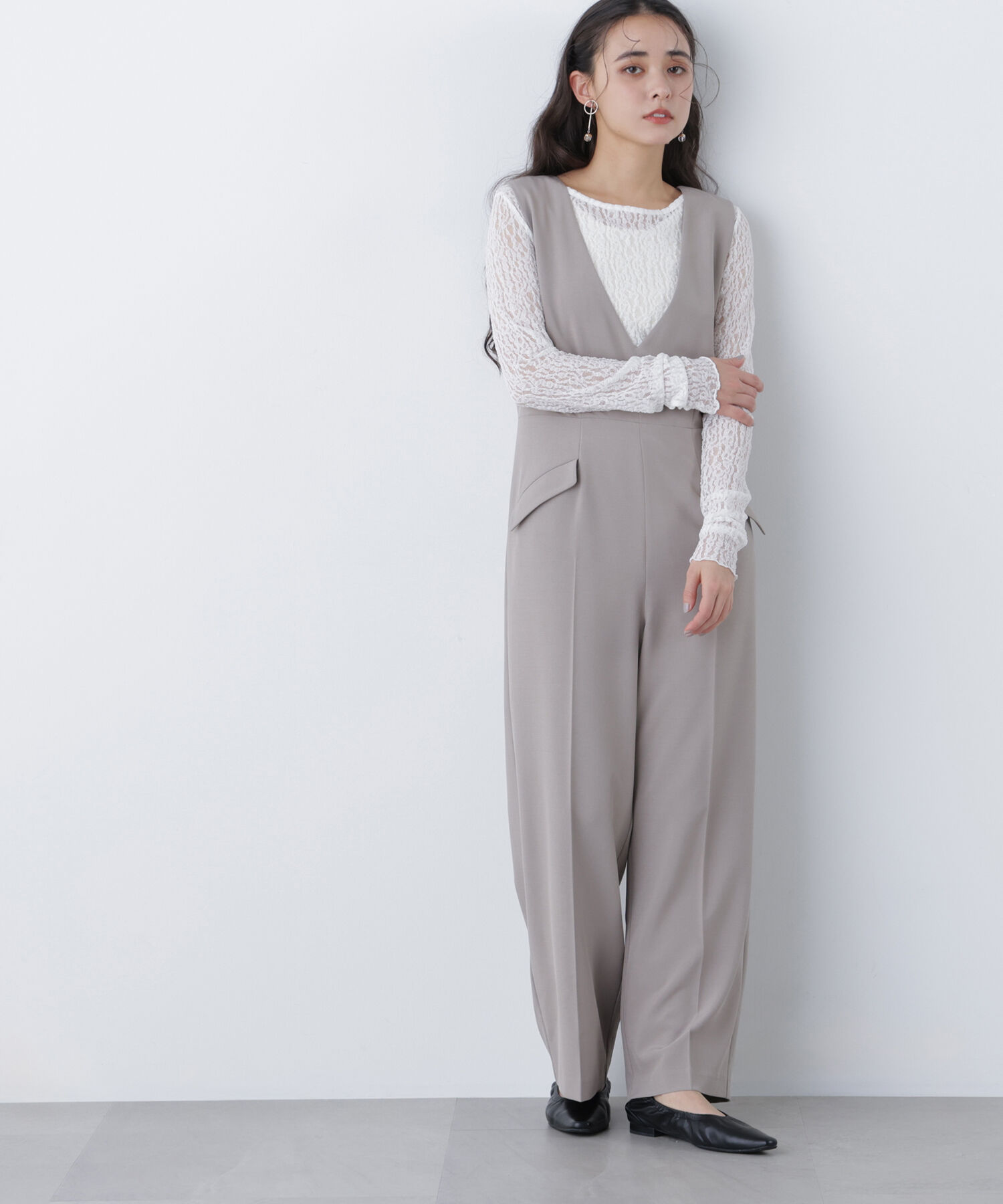  「〈N.〉Ｖネックオールインワン」|ワンピース|ベージュ