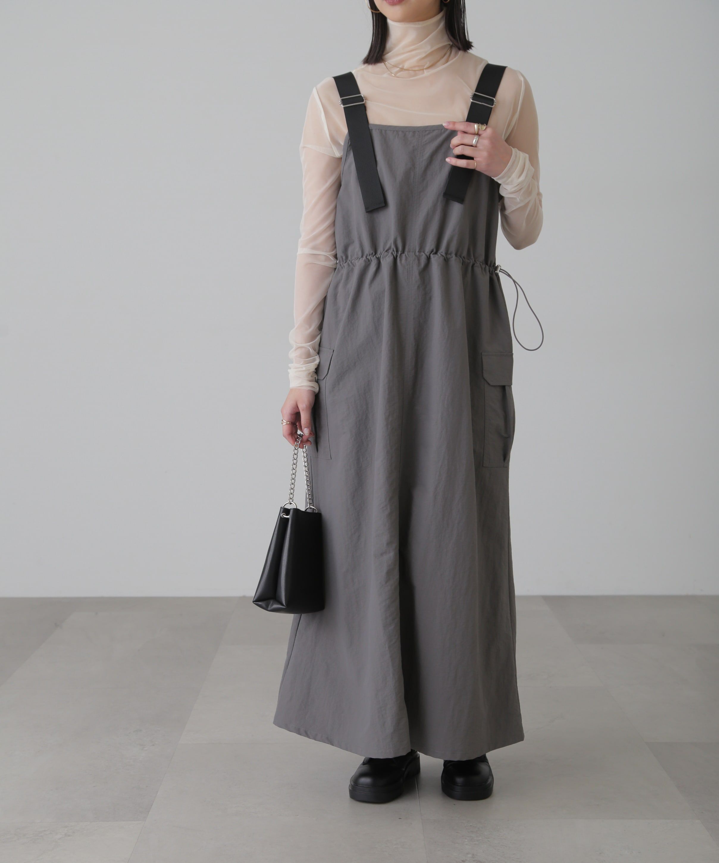  「ウエストドロストナイロンジャンパースカート」|ワンピース|