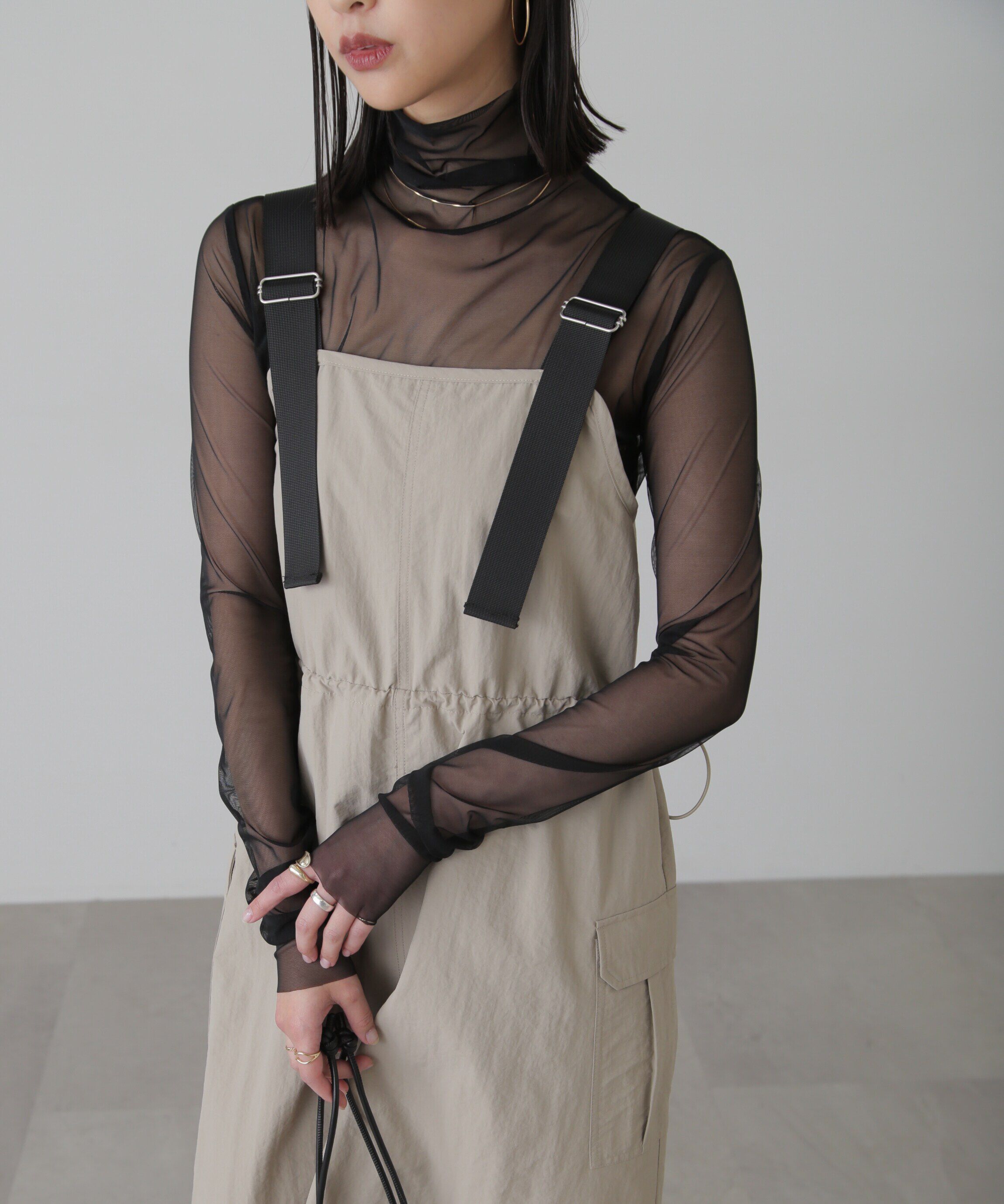  「ウエストドロストナイロンジャンパースカート」|ワンピース|