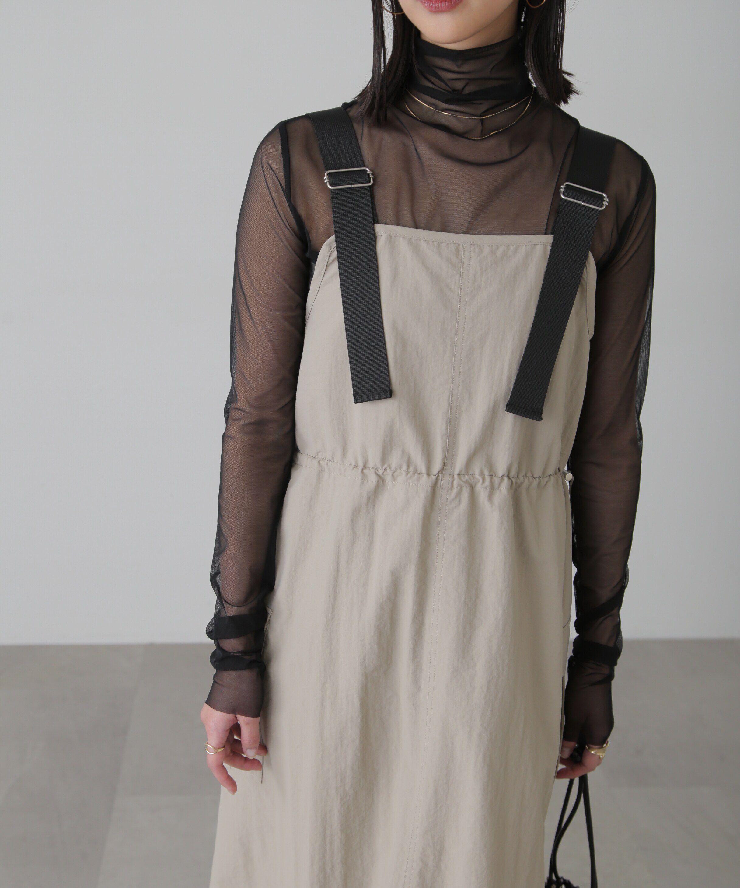  「ウエストドロストナイロンジャンパースカート」|ワンピース|