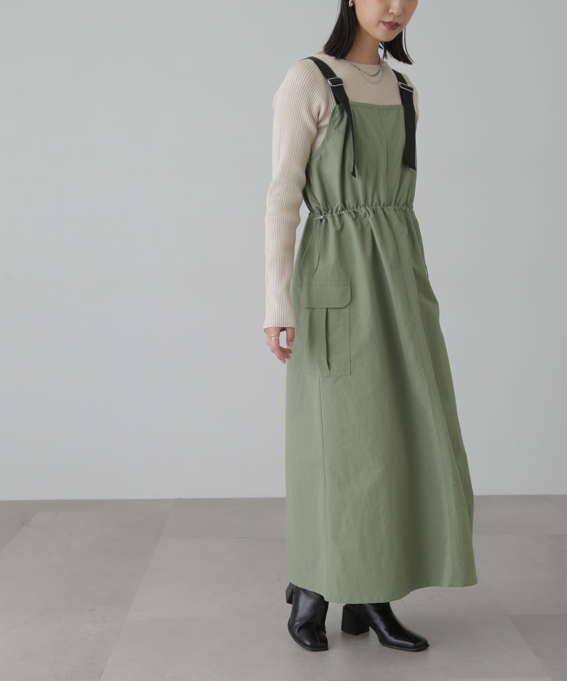  「ウエストドロストナイロンジャンパースカート」|ワンピース|