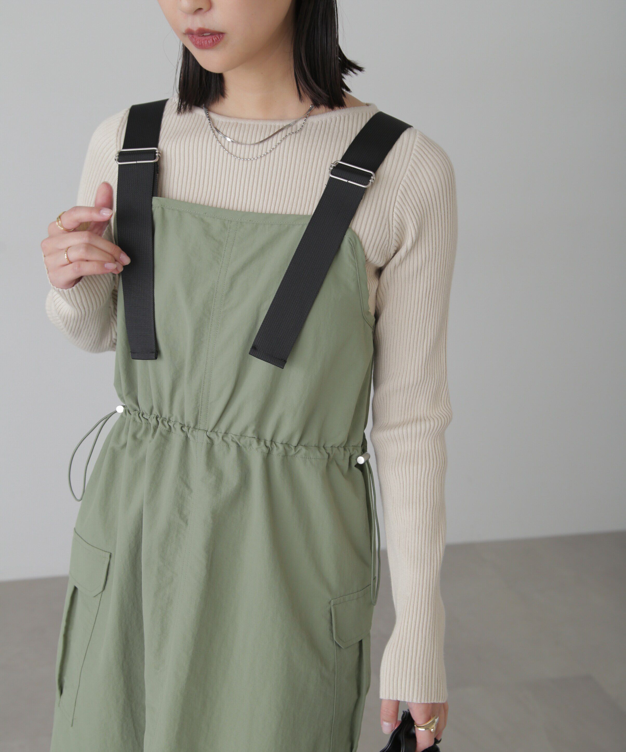  「ウエストドロストナイロンジャンパースカート」|ワンピース|