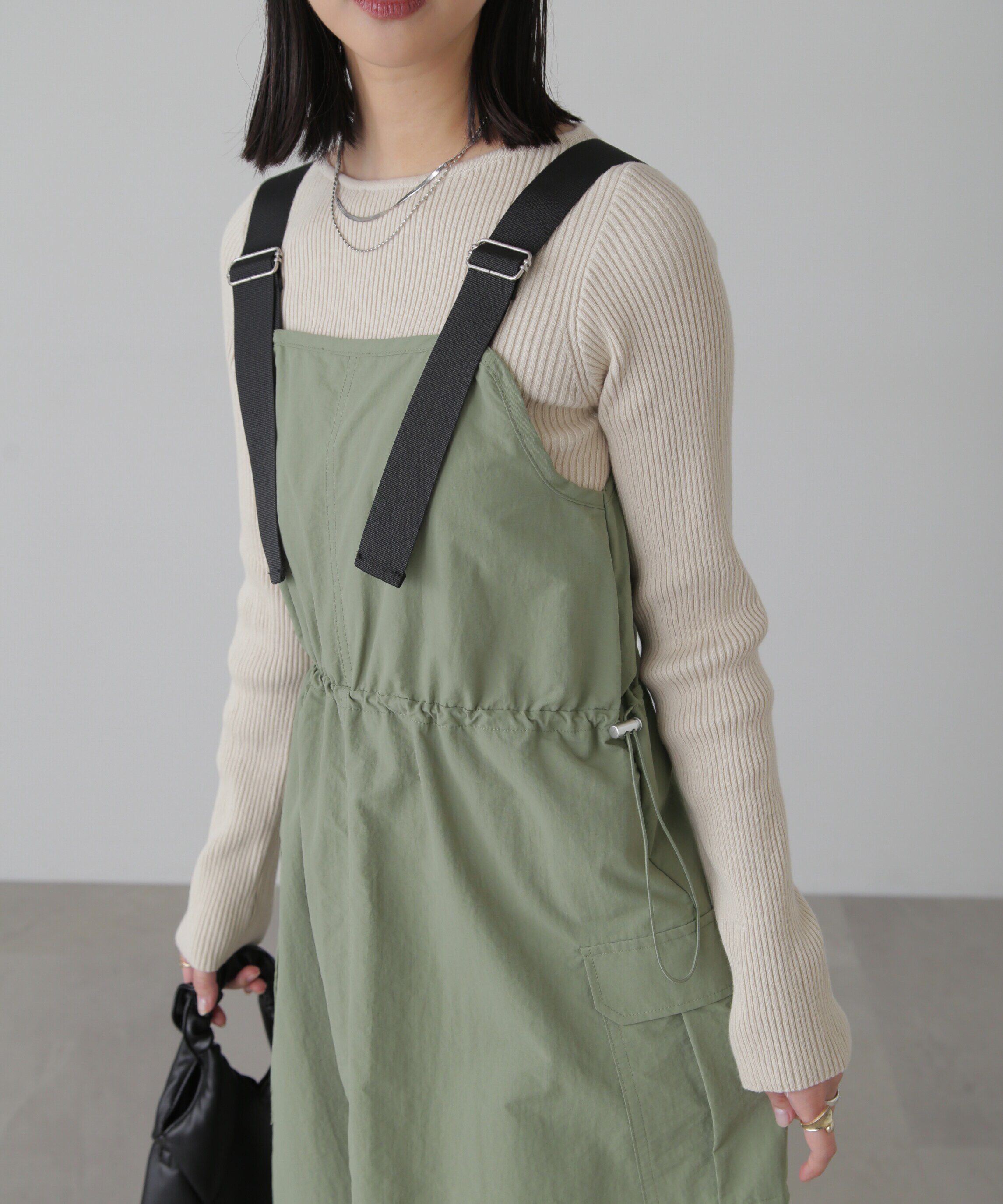  「ウエストドロストナイロンジャンパースカート」|ワンピース|