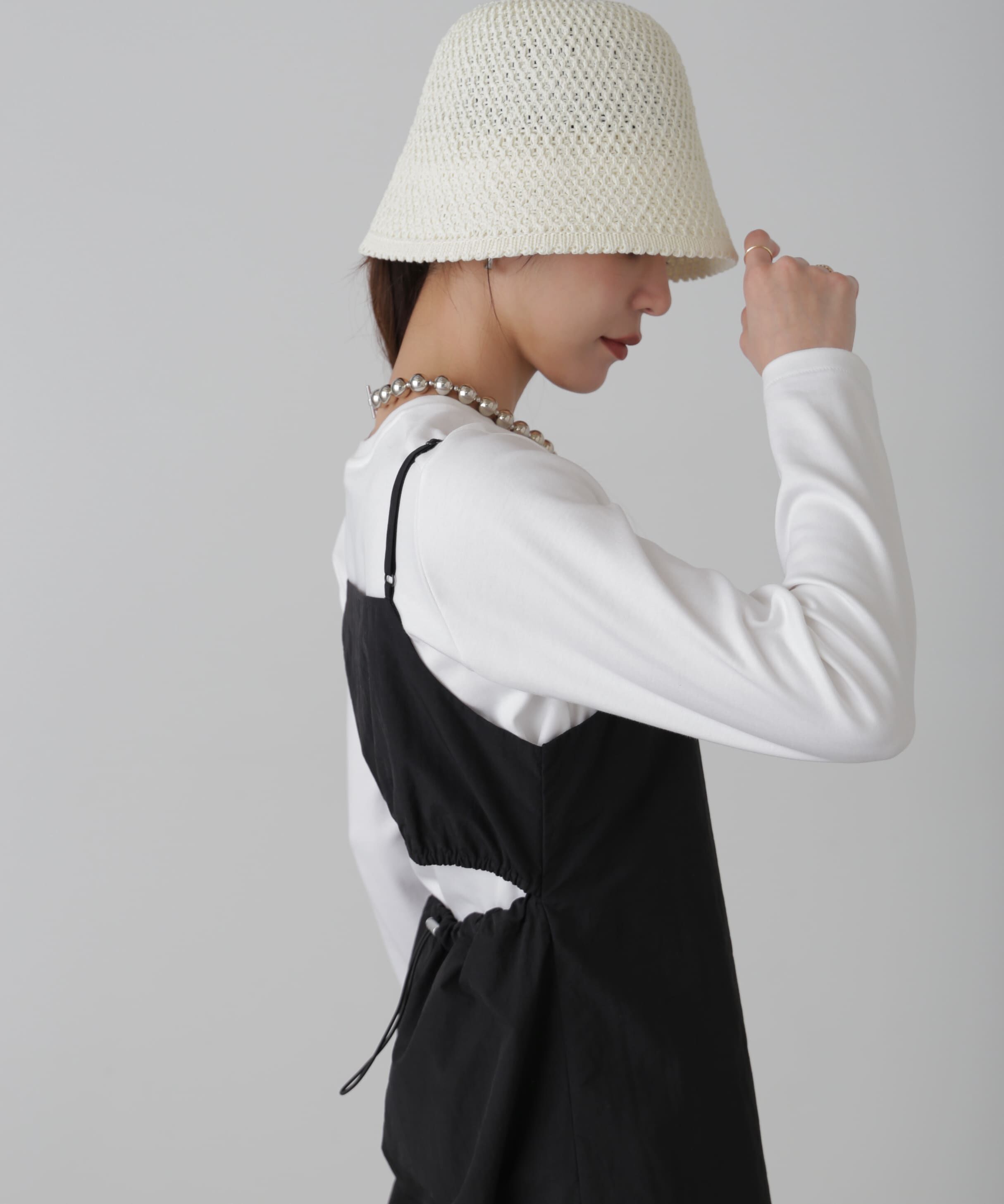  「バックオープンナイロンジャンパースカート」|ワンピース|