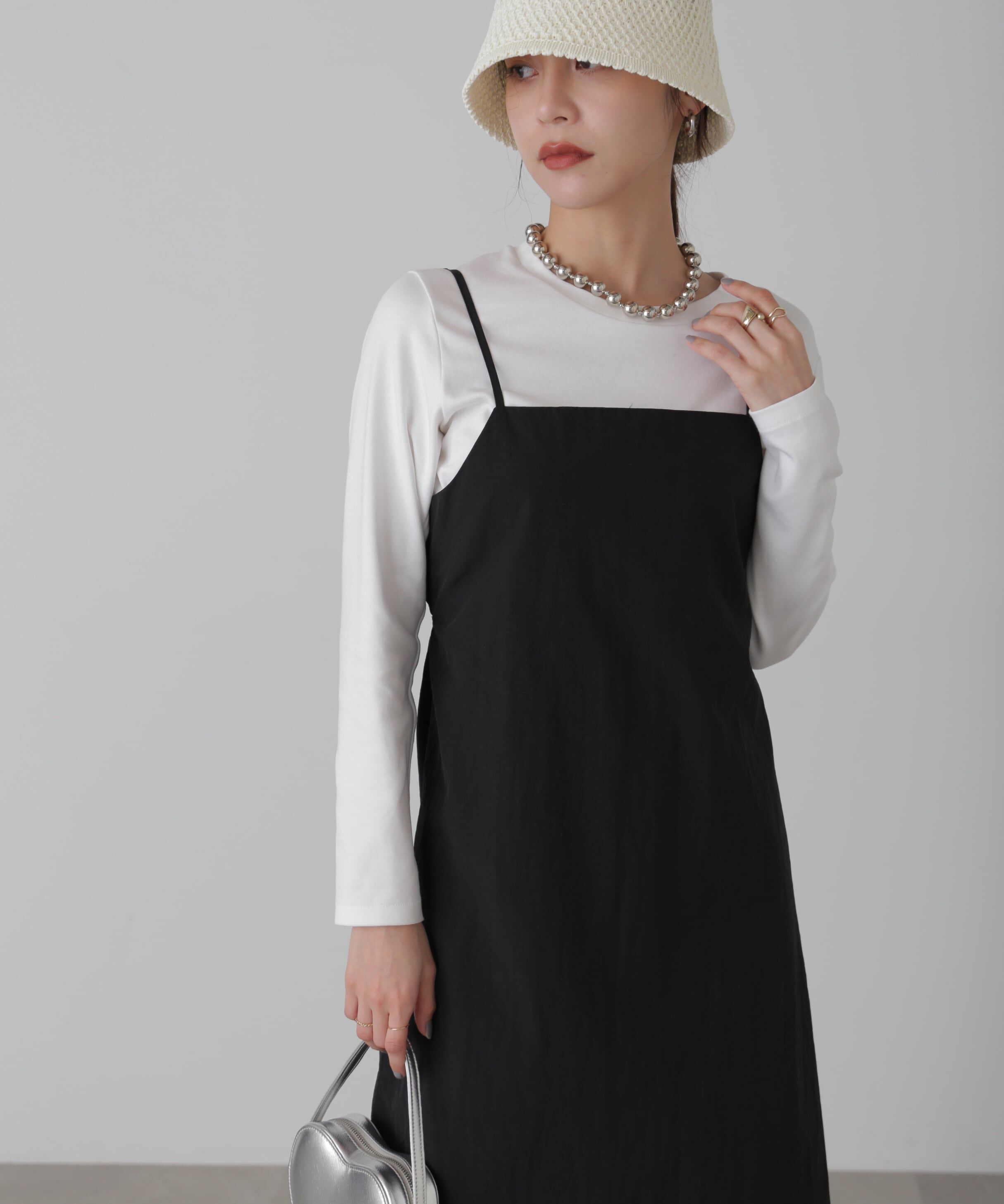  「バックオープンナイロンジャンパースカート」|ワンピース|