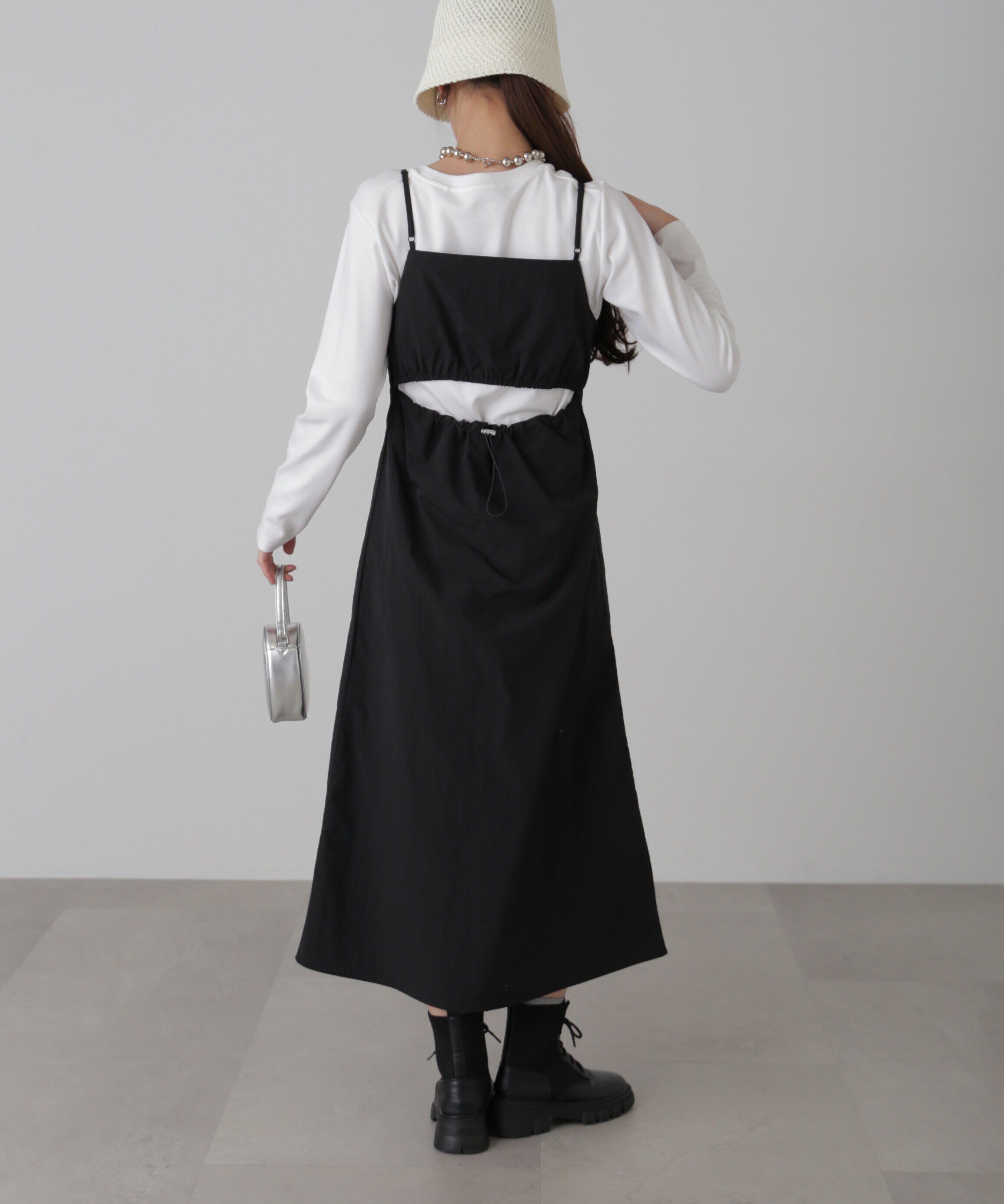  「バックオープンナイロンジャンパースカート」|ワンピース|