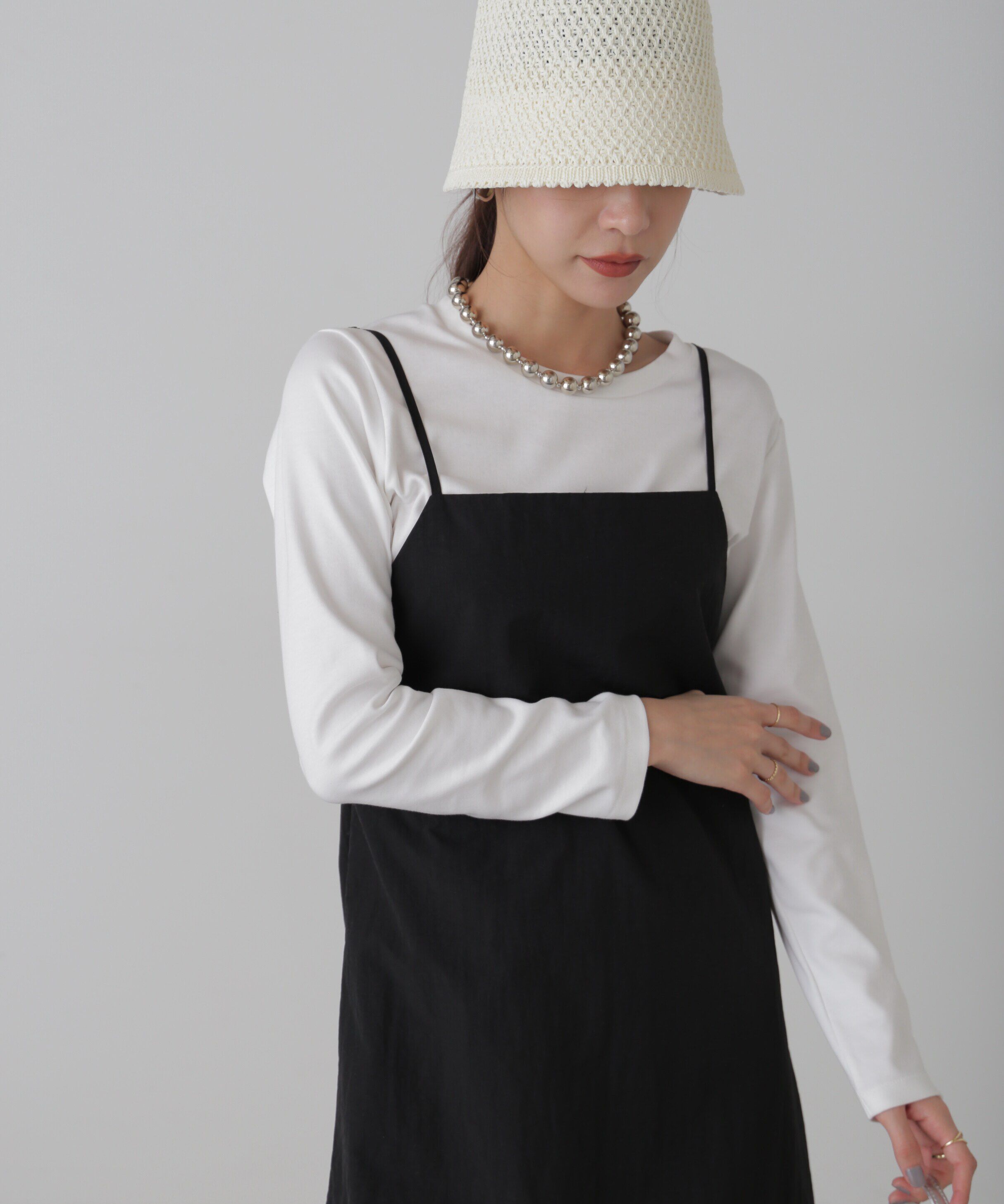  「バックオープンナイロンジャンパースカート」|ワンピース|